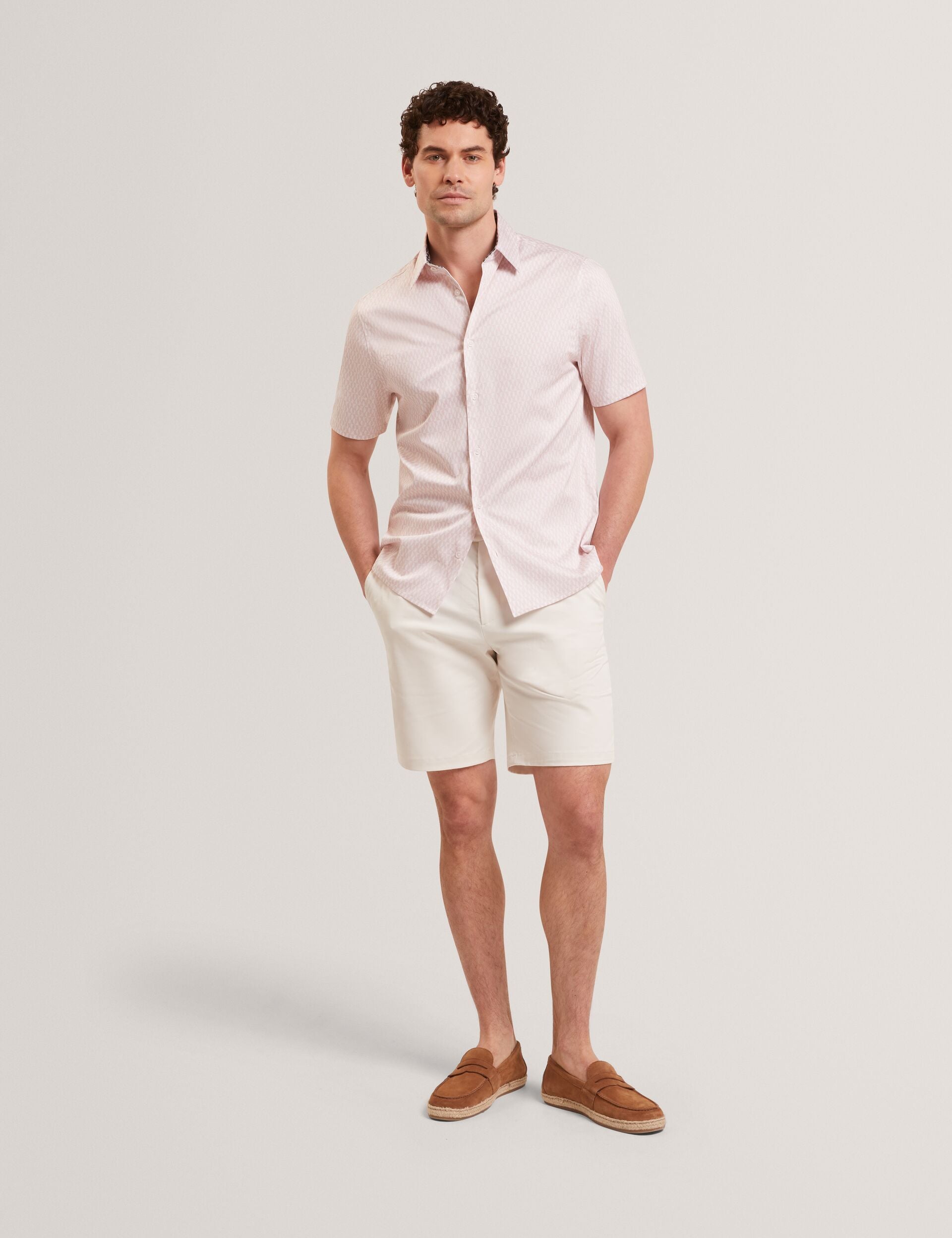 Ted Baker CAMBAY Geometric Leaf Print Short Sleeve Shirt MID PINK