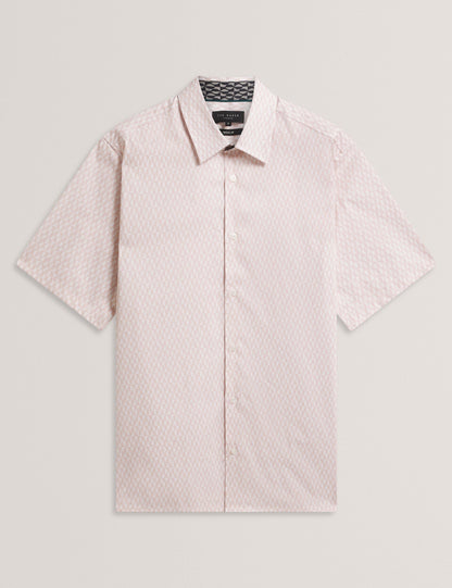 Ted Baker CAMBAY Geometric Leaf Print Short Sleeve Shirt MID PINK
