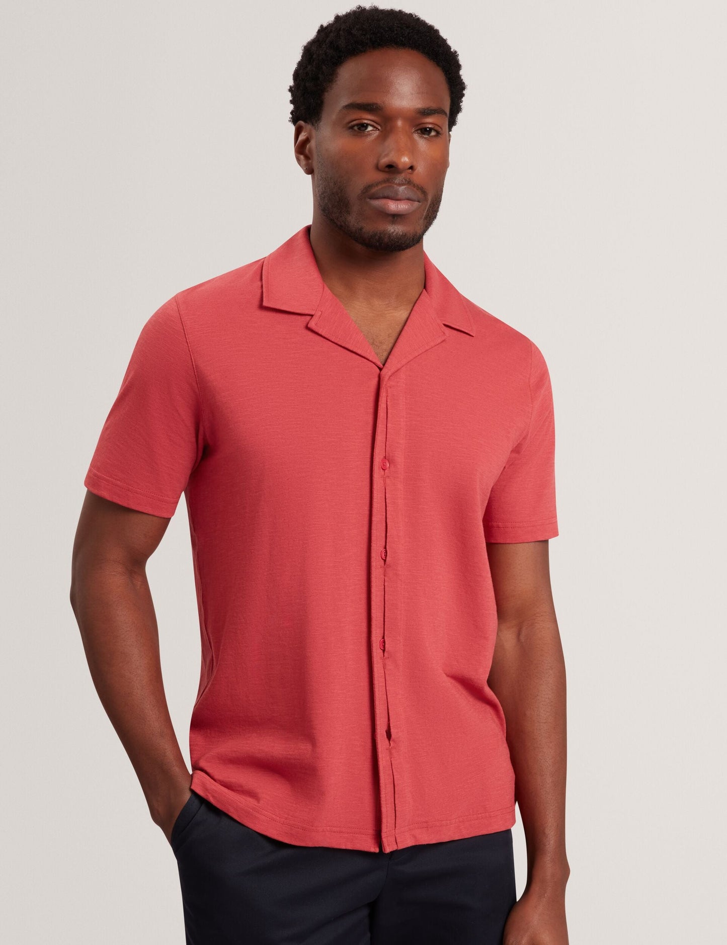 Ted Baker FENDRY Relaxed Cotton Linen Button-Through Shirt DEEP PINK