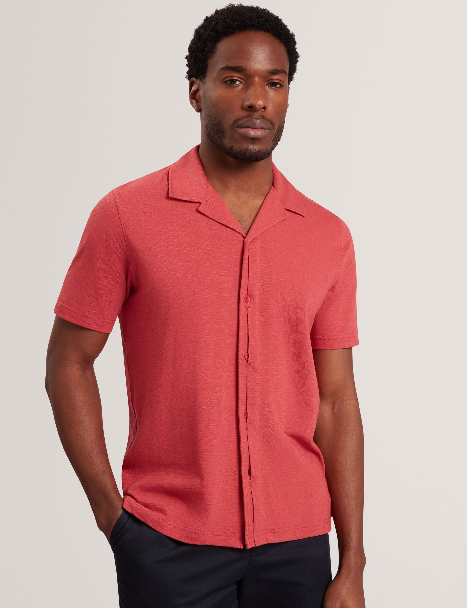 Ted Baker FENDRY Relaxed Cotton Linen Button-Through Shirt DEEP PINK