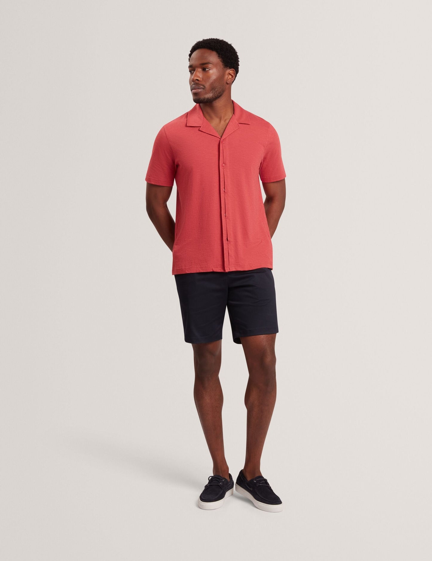 Ted Baker FENDRY Relaxed Cotton Linen Button-Through Shirt DEEP PINK