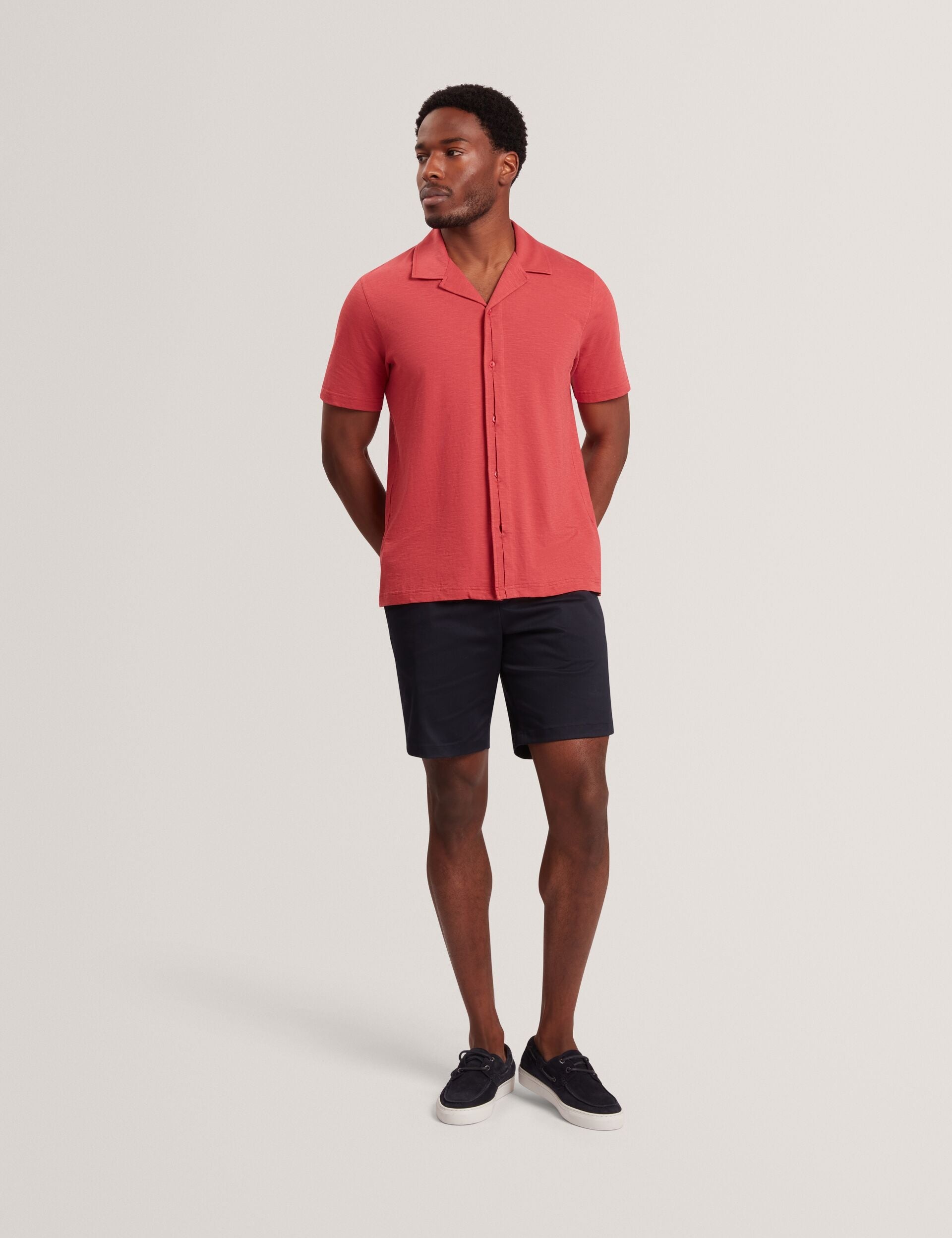 Ted Baker FENDRY Relaxed Cotton Linen Button-Through Shirt DEEP PINK
