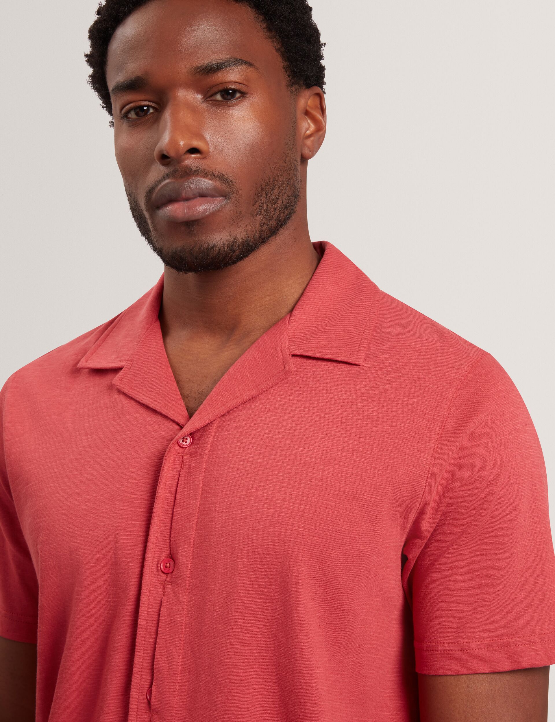 Ted Baker FENDRY Relaxed Cotton Linen Button-Through Shirt DEEP PINK