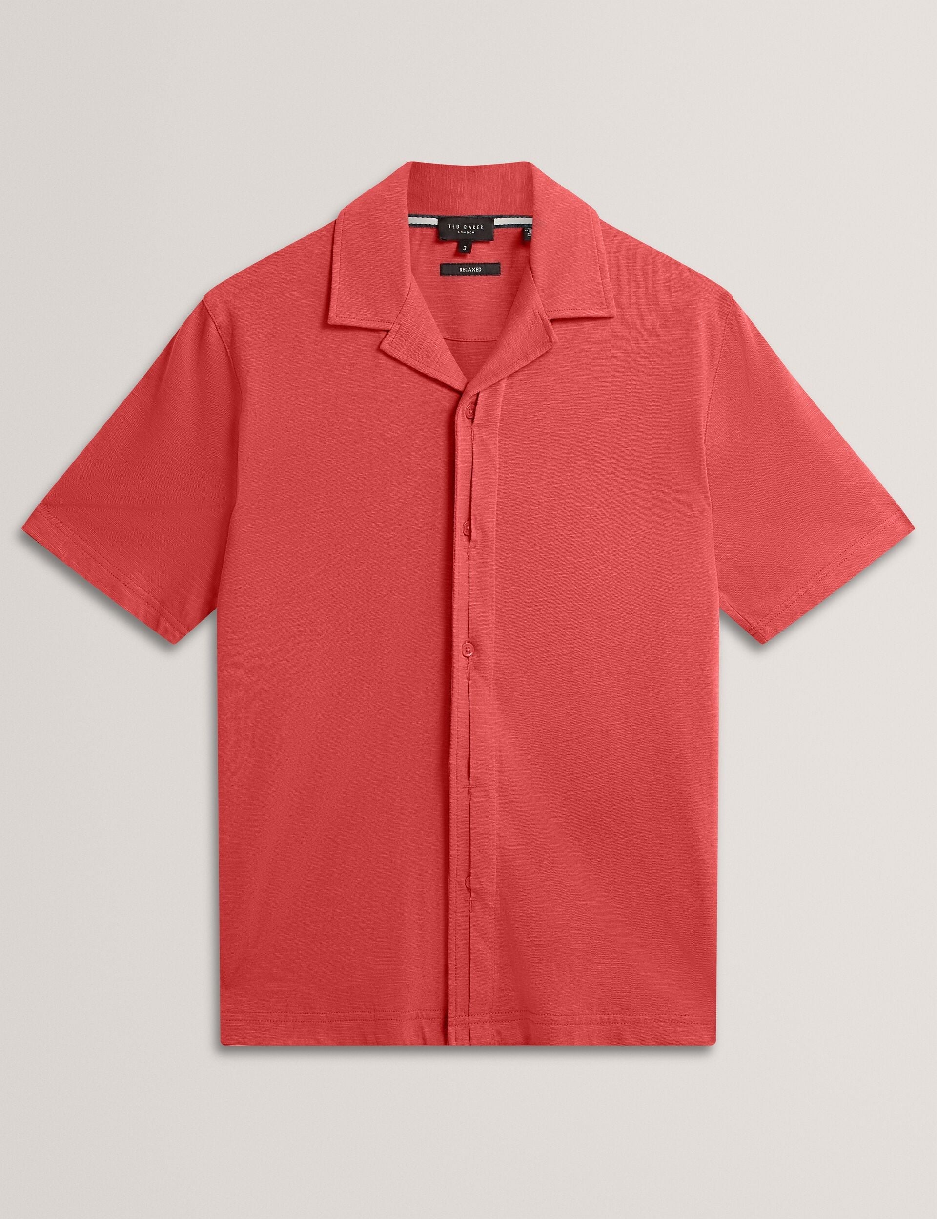 Ted Baker FENDRY Relaxed Cotton Linen Button-Through Shirt DEEP PINK