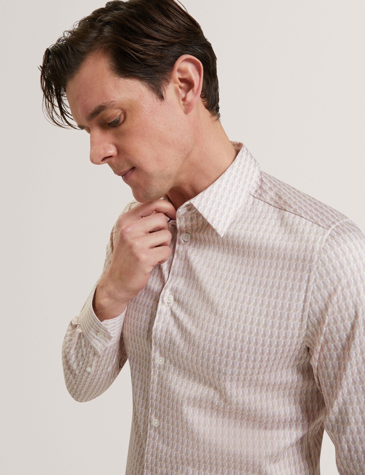 Ted Baker FIRDAWI Slim Geo Striped Long Sleeve Shirt MID PINK