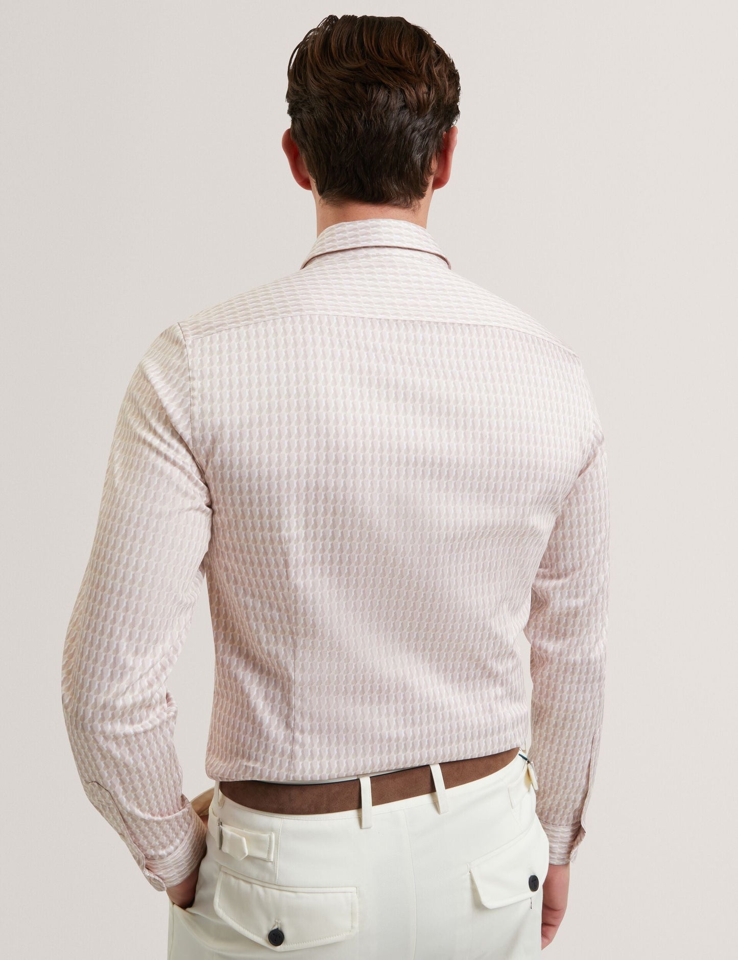 Ted Baker FIRDAWI Slim Geo Striped Long Sleeve Shirt MID PINK