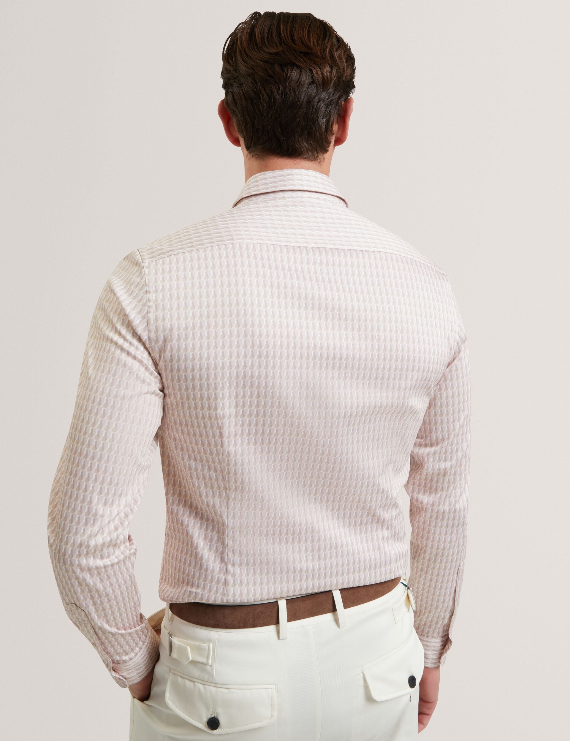 Ted Baker FIRDAWI Slim Geo Striped Long Sleeve Shirt MID PINK