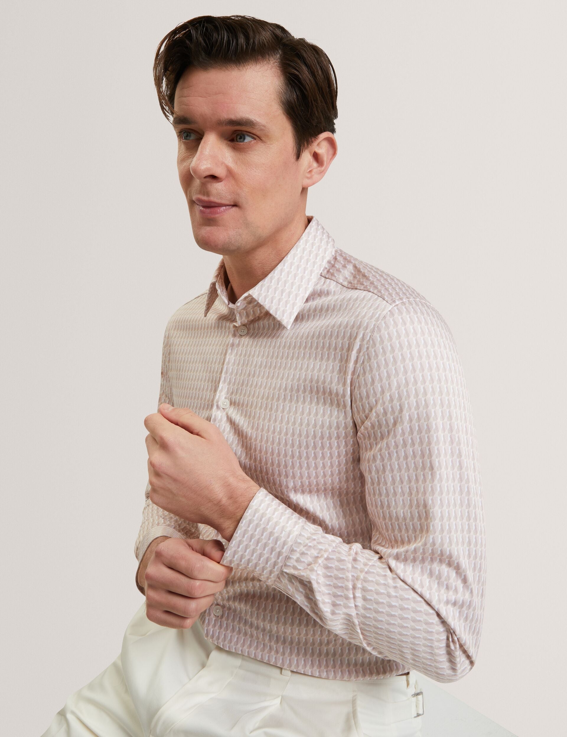 Ted Baker FIRDAWI Slim Geo Striped Long Sleeve Shirt MID PINK