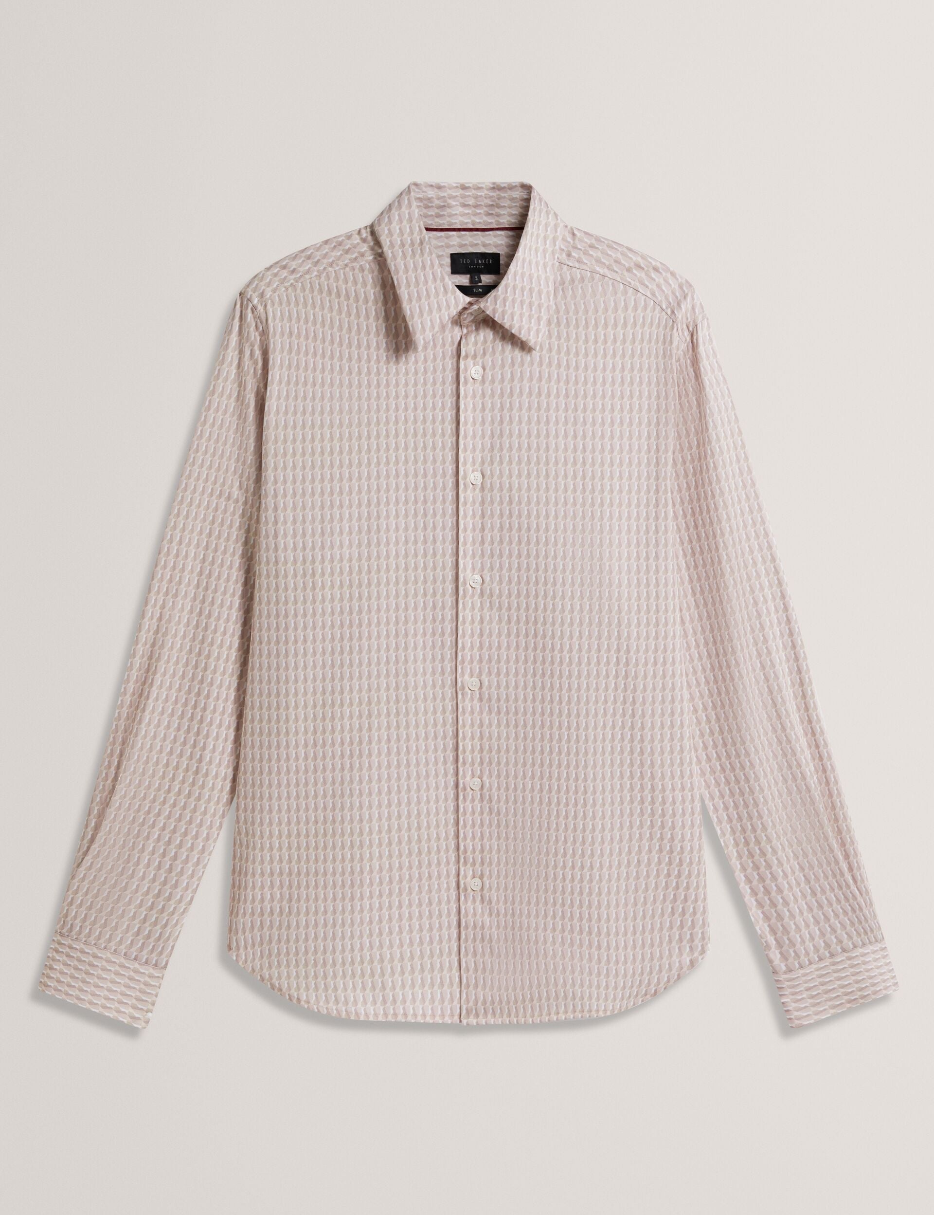 Ted Baker FIRDAWI Slim Geo Striped Long Sleeve Shirt MID PINK