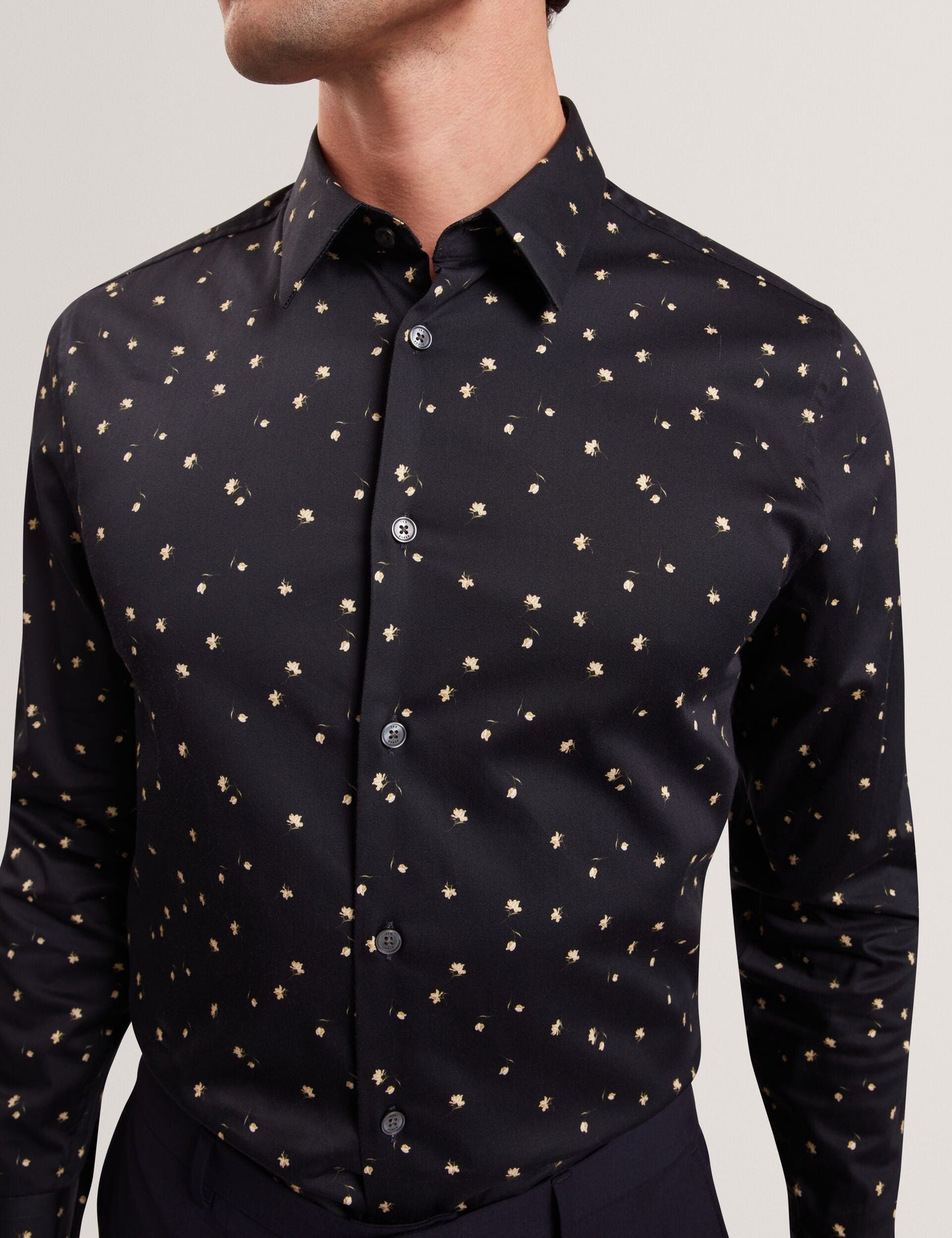 Ted Baker ISKRAN Ditsy Blooms Slim Long Sleeve Shirt NAVY
