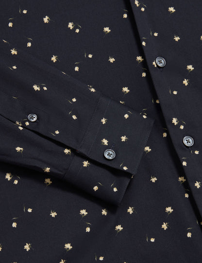 Ted Baker ISKRAN Ditsy Blooms Slim Long Sleeve Shirt NAVY