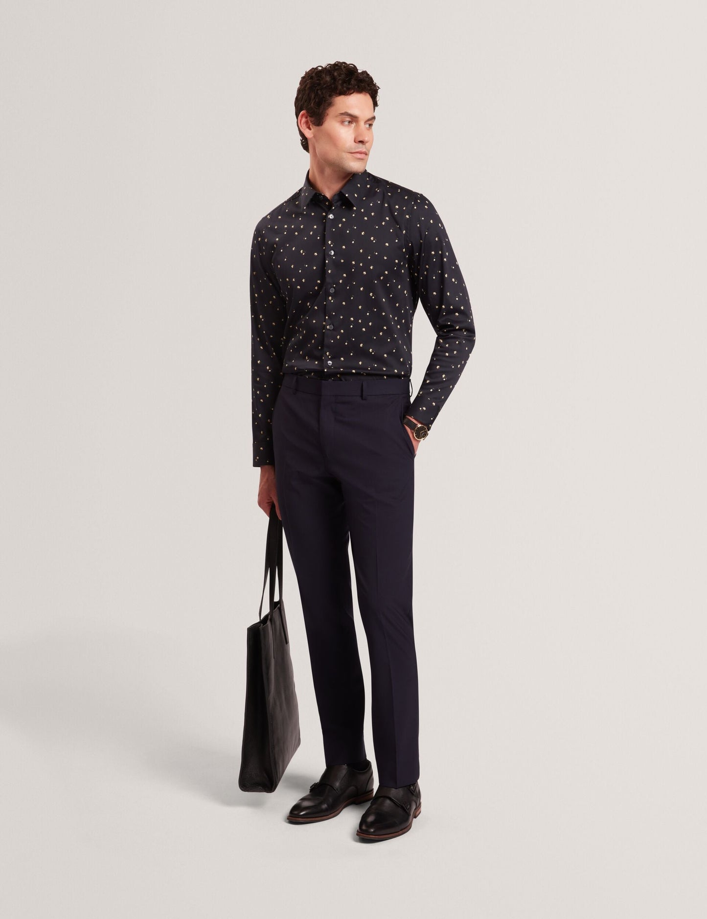 Ted Baker ISKRAN Ditsy Blooms Slim Long Sleeve Shirt NAVY
