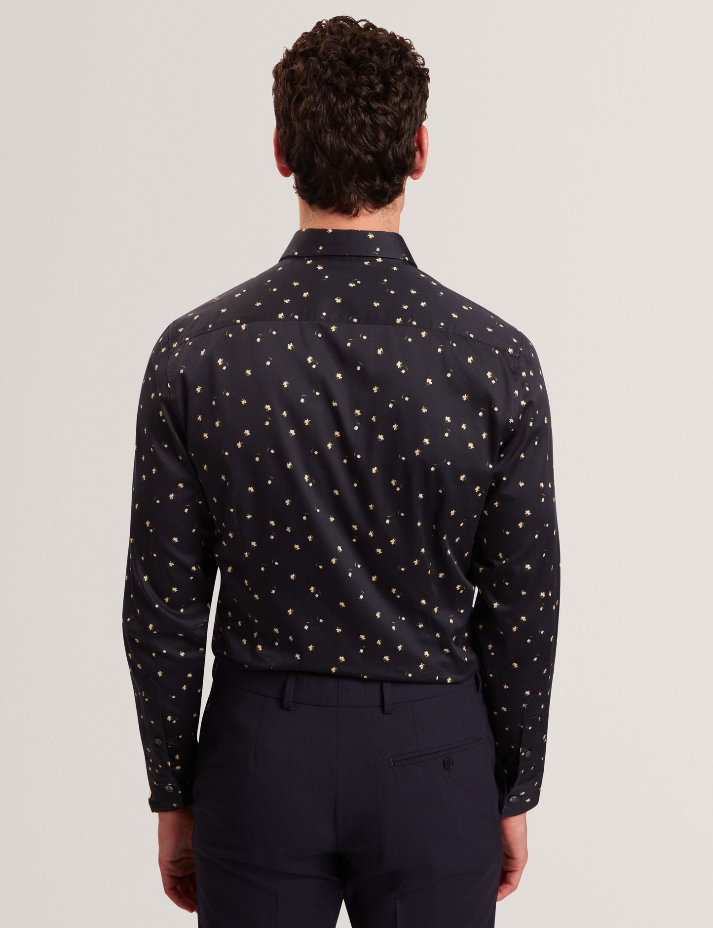 Ted Baker ISKRAN Ditsy Blooms Slim Long Sleeve Shirt NAVY