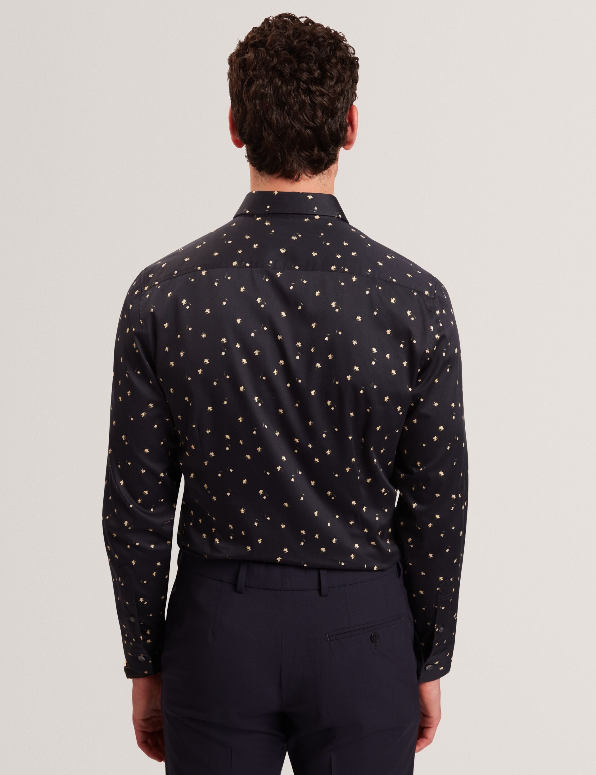 Ted Baker ISKRAN Ditsy Blooms Slim Long Sleeve Shirt NAVY