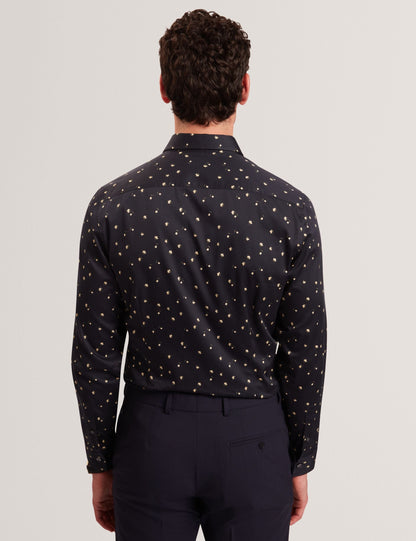 Ted Baker ISKRAN Ditsy Blooms Slim Long Sleeve Shirt NAVY