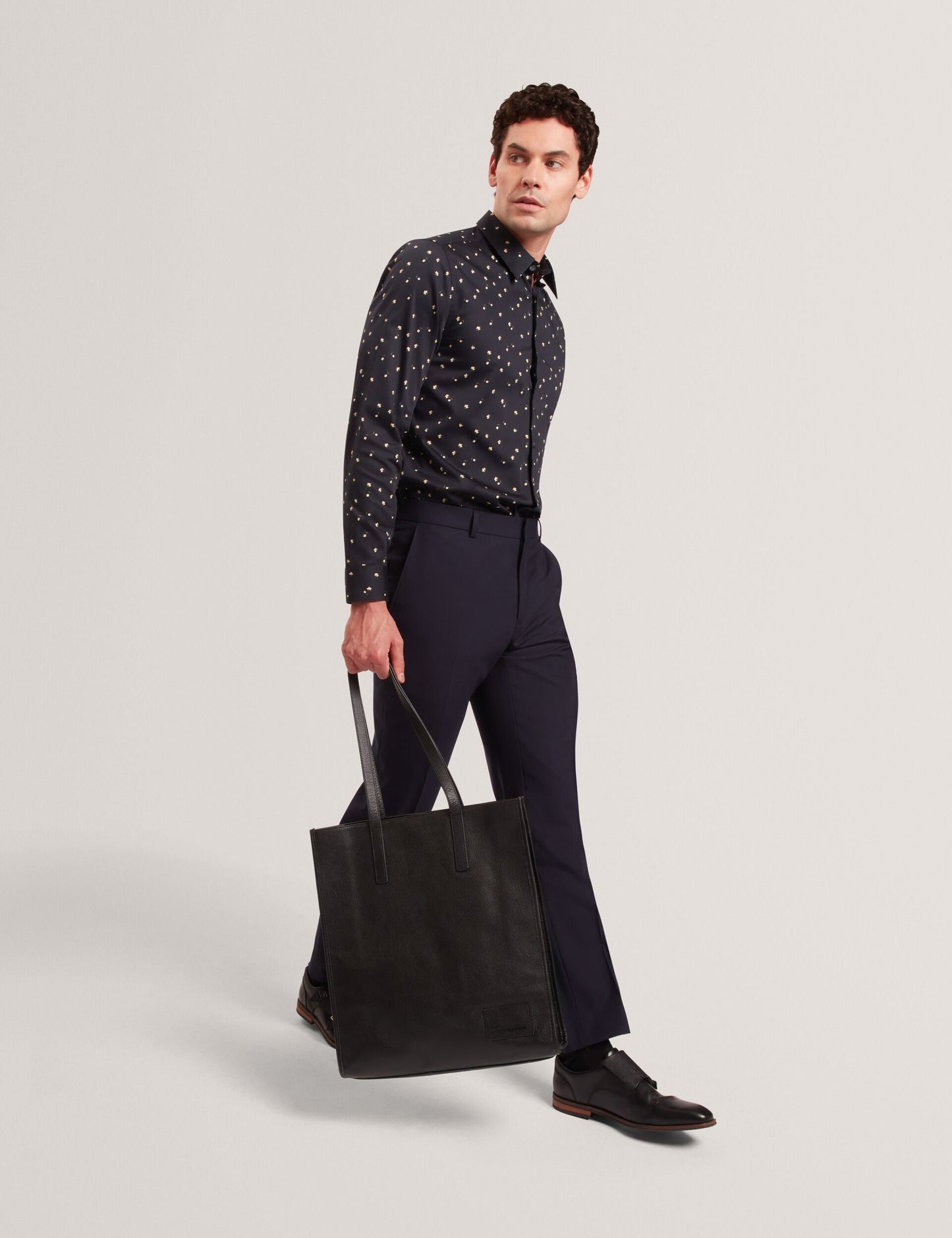 Ted Baker ISKRAN Ditsy Blooms Slim Long Sleeve Shirt NAVY