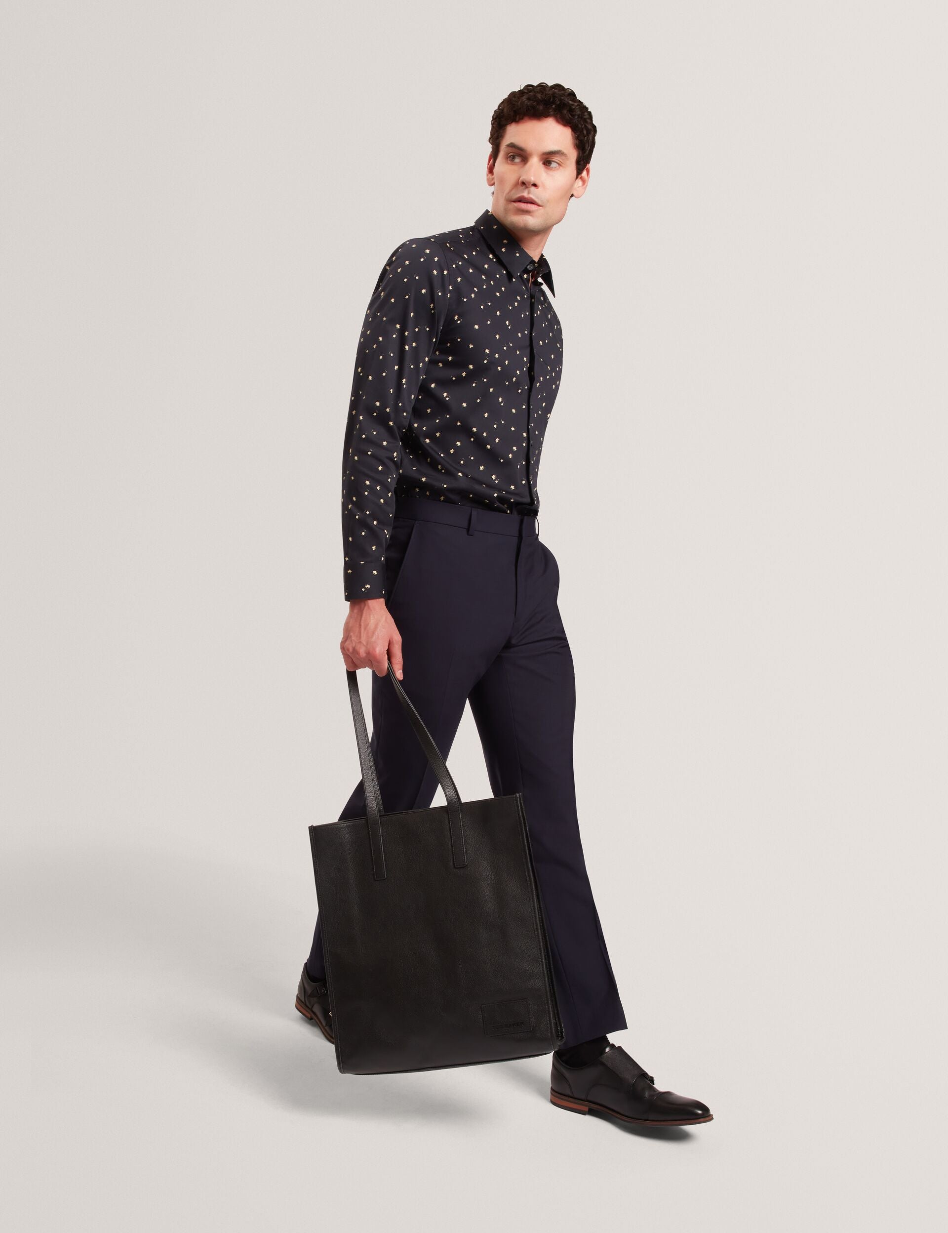 Ted Baker ISKRAN Ditsy Blooms Slim Long Sleeve Shirt NAVY