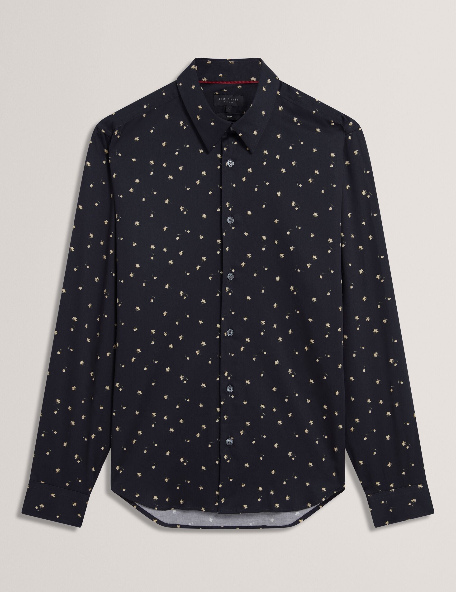 Ted Baker ISKRAN Ditsy Blooms Slim Long Sleeve Shirt NAVY