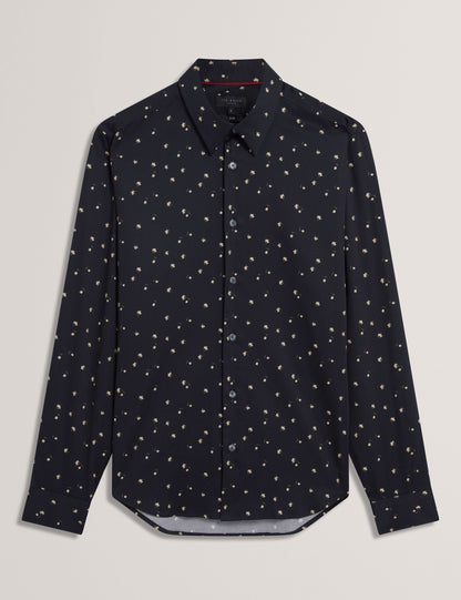 Ted Baker ISKRAN Ditsy Blooms Slim Long Sleeve Shirt NAVY