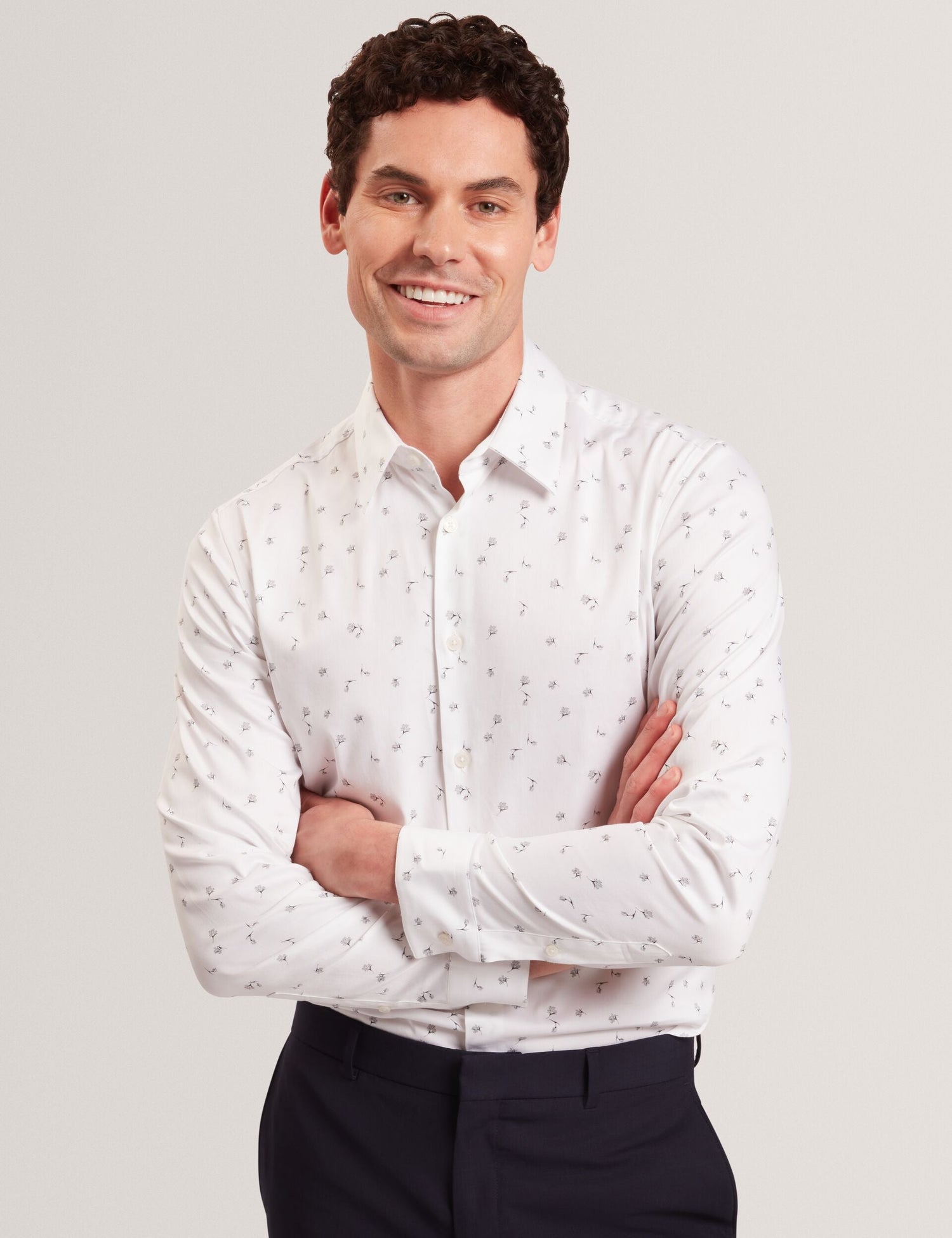 Ted Baker ISKRAN Ditsy Blooms Slim Long Sleeve Shirt WHITE