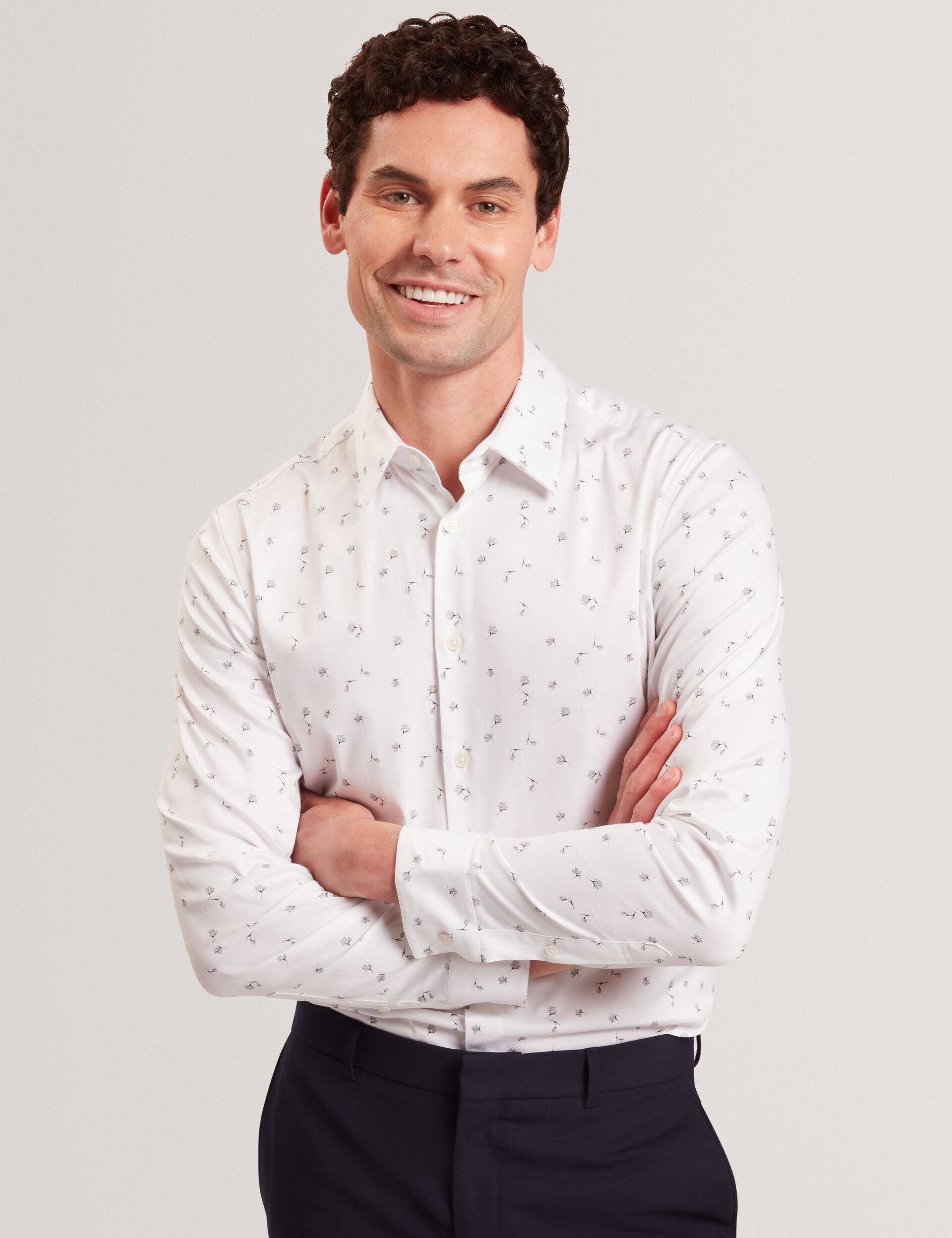 Ted Baker ISKRAN Ditsy Blooms Slim Long Sleeve Shirt WHITE