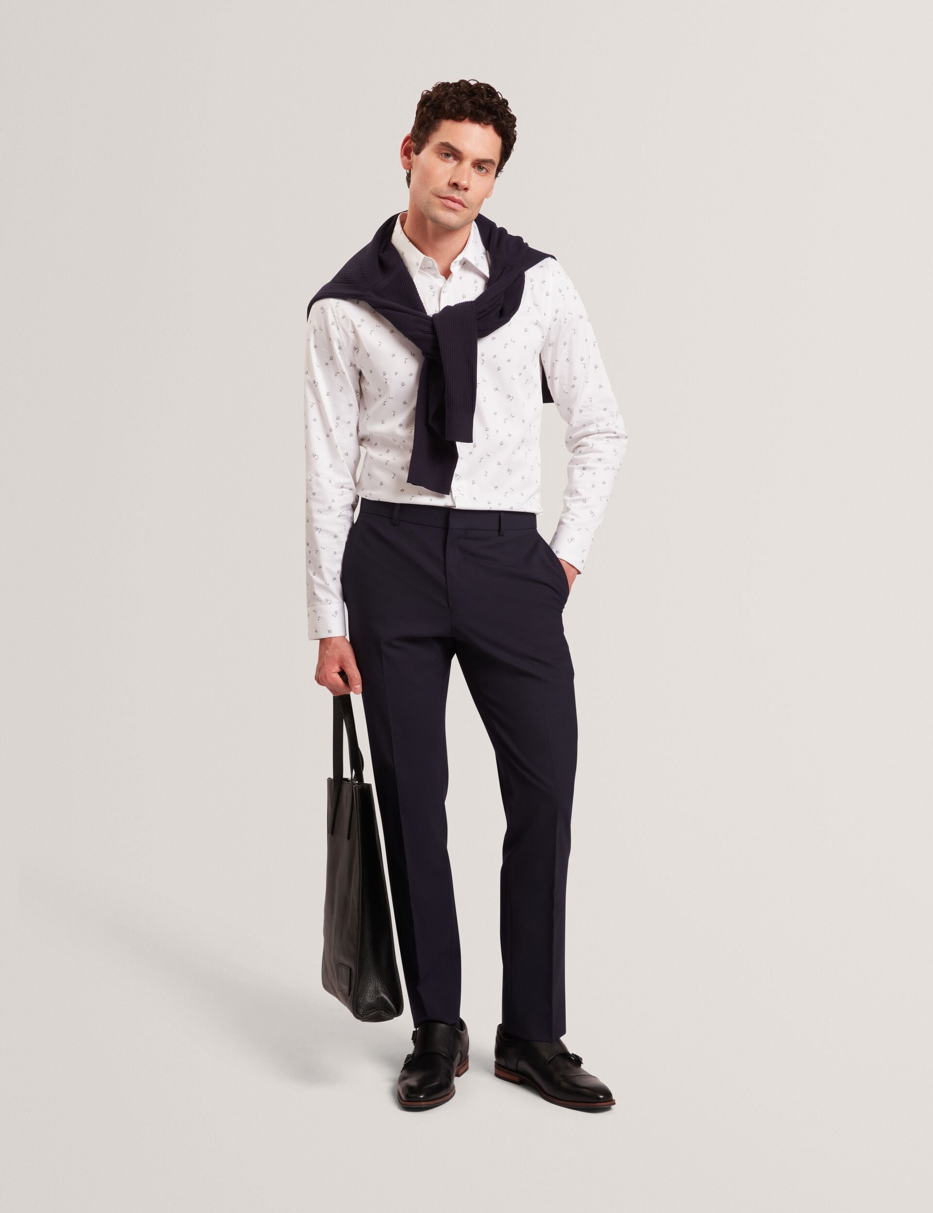 Ted Baker ISKRAN Ditsy Blooms Slim Long Sleeve Shirt WHITE