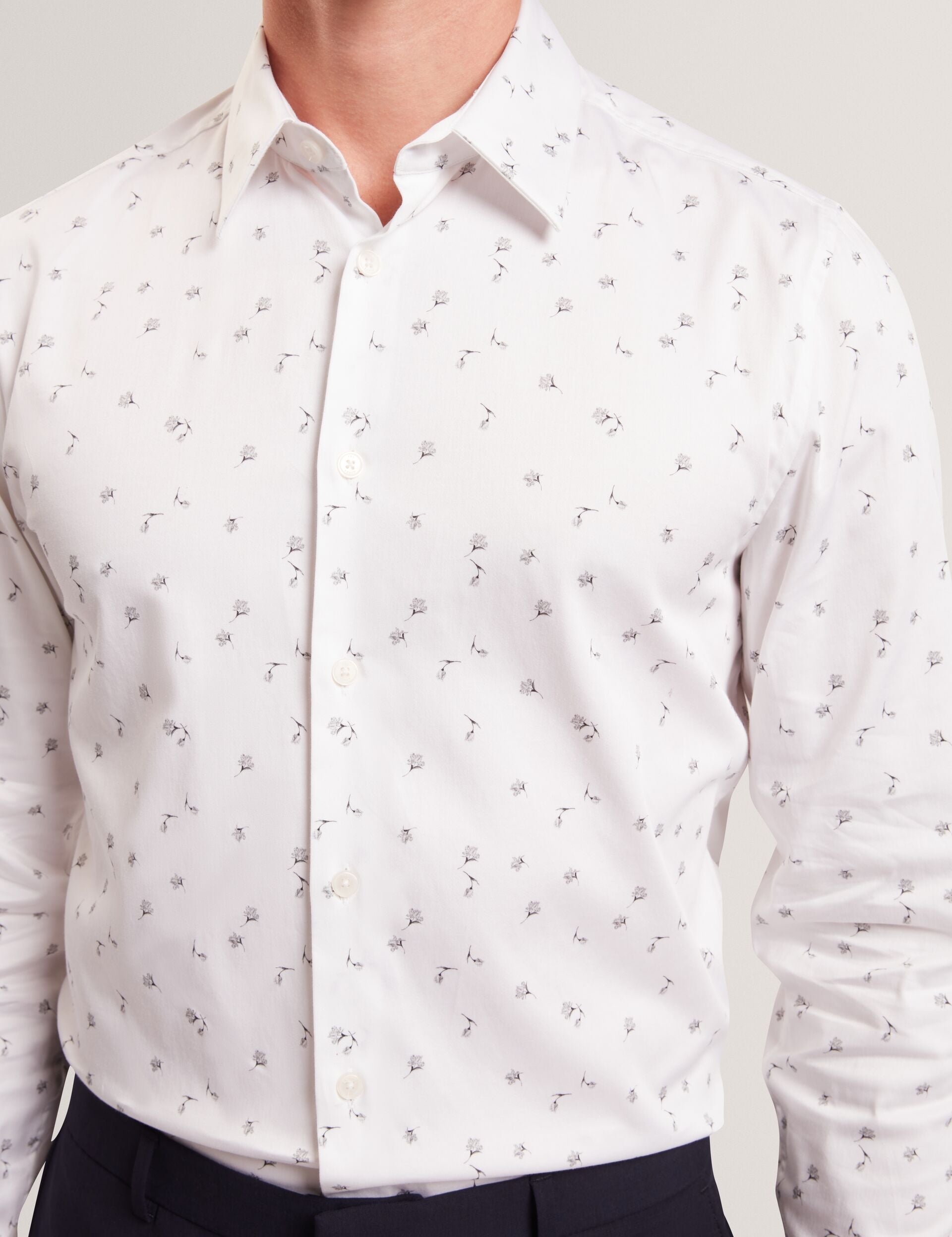 Ted Baker ISKRAN Ditsy Blooms Slim Long Sleeve Shirt WHITE