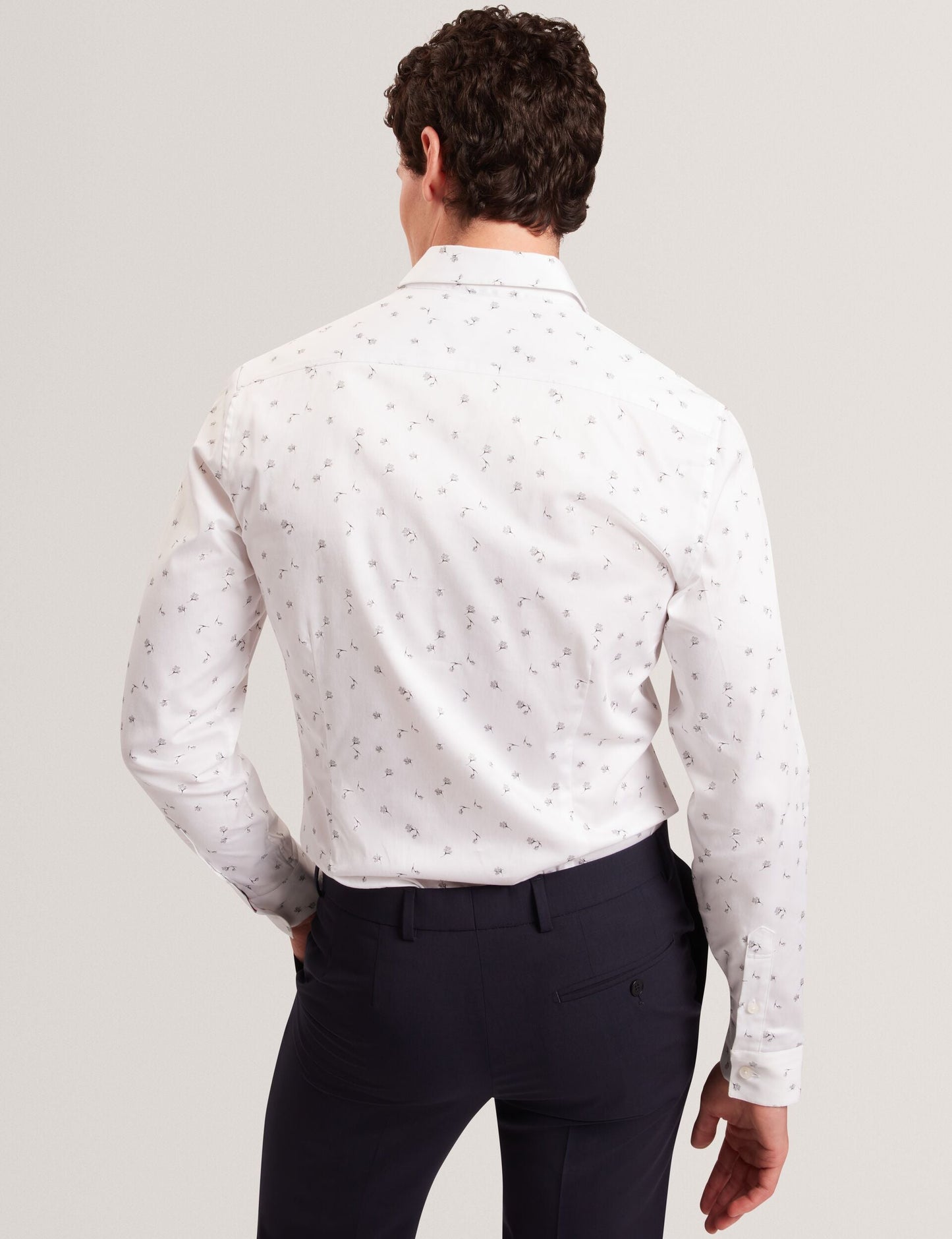 Ted Baker ISKRAN Ditsy Blooms Slim Long Sleeve Shirt WHITE