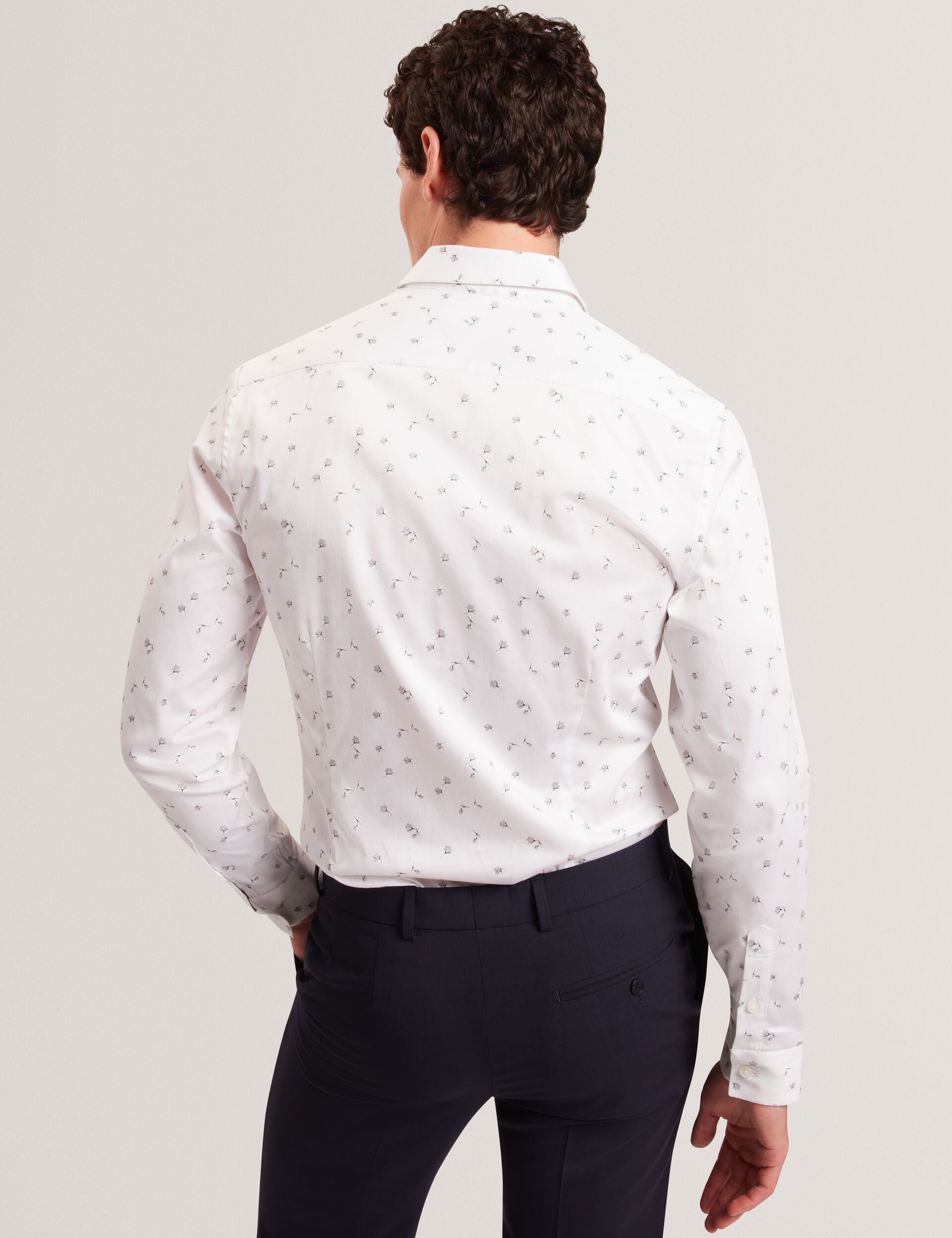 Ted Baker ISKRAN Ditsy Blooms Slim Long Sleeve Shirt WHITE