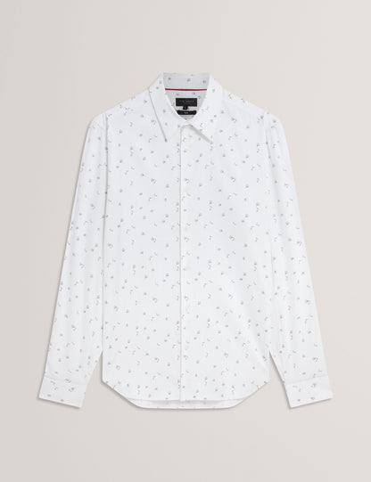 Ted Baker ISKRAN Ditsy Blooms Slim Long Sleeve Shirt WHITE