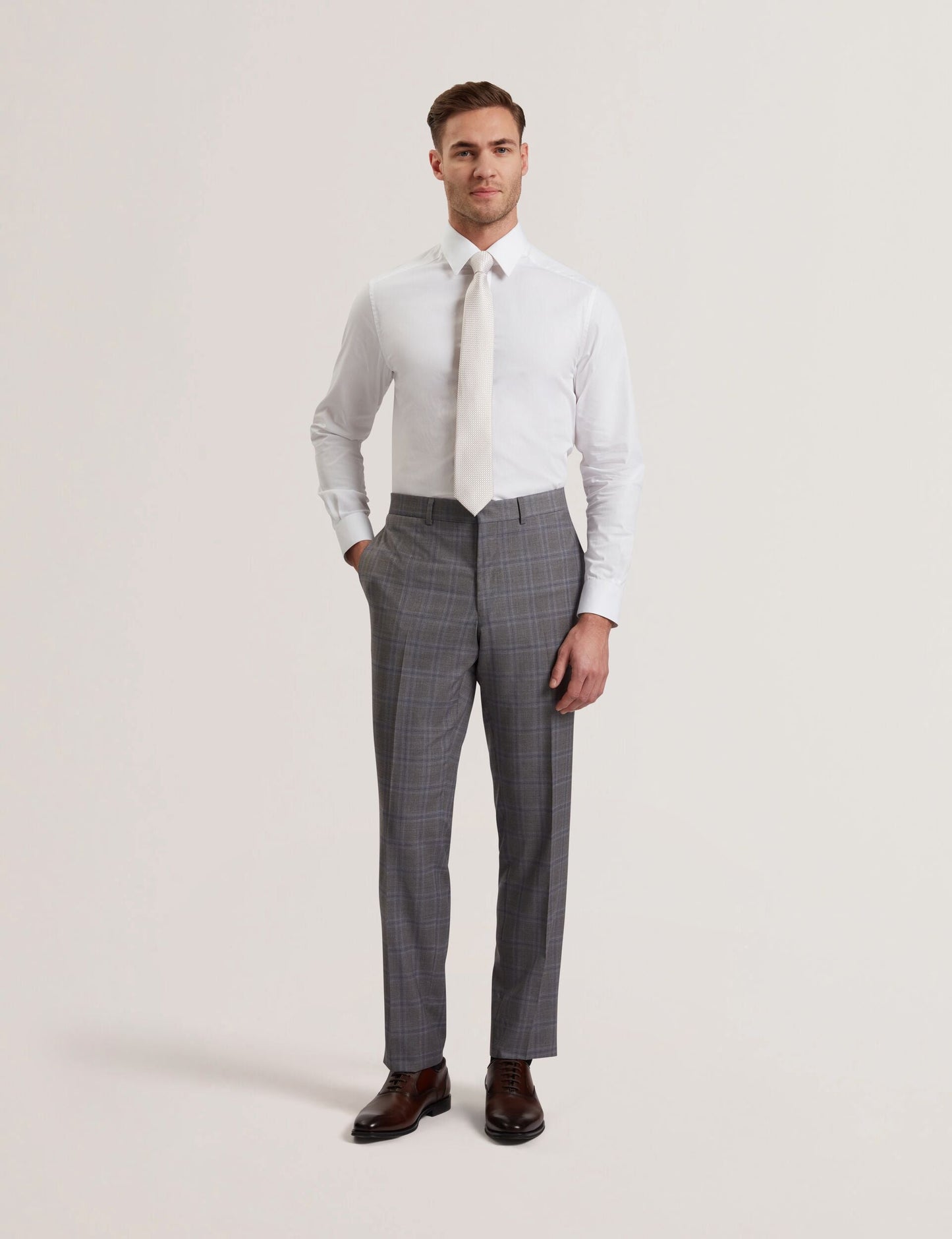 Ted Baker RONS - Windowpane Check Wool Suit Pants LIGHT GREY