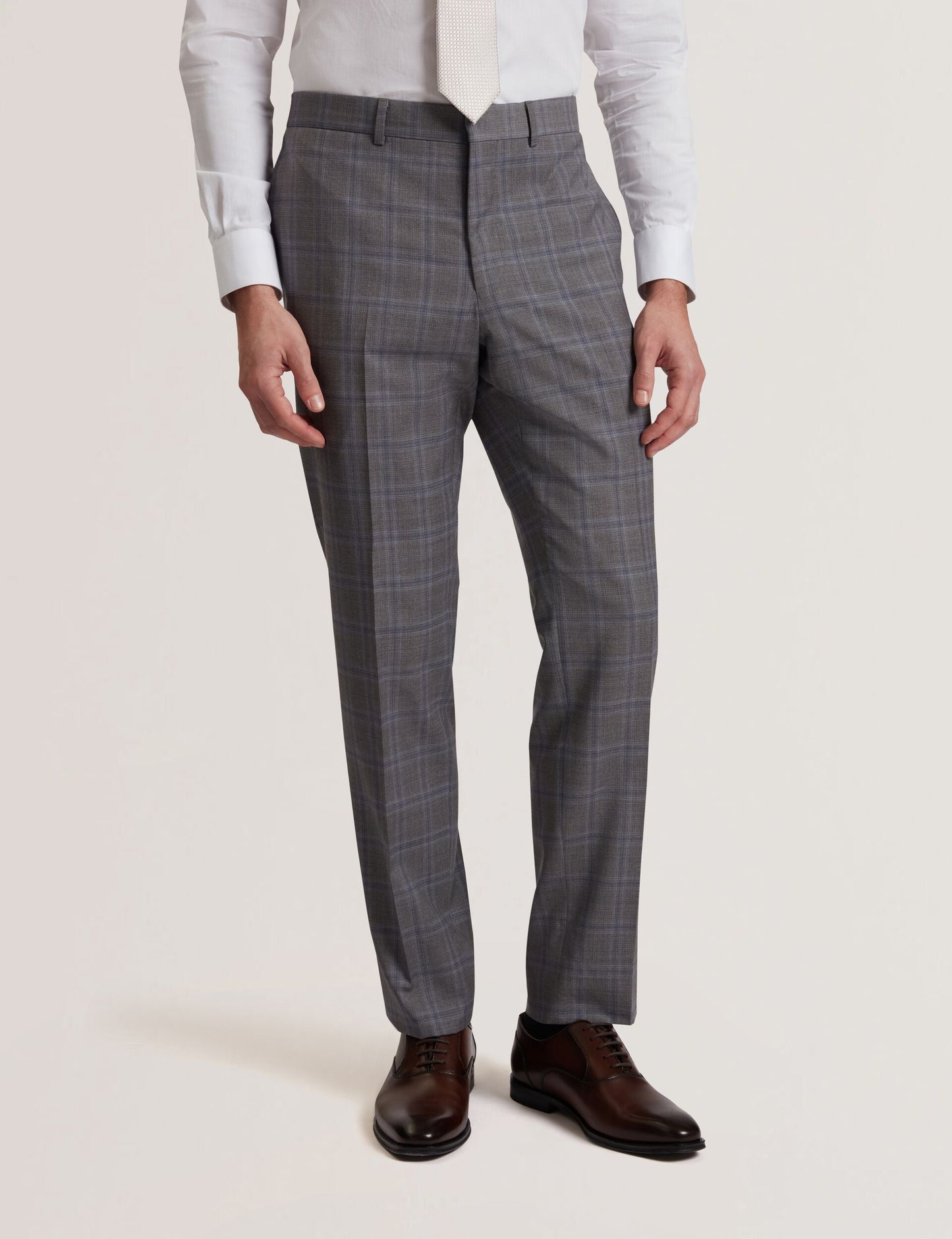 Ted Baker RONS - Windowpane Check Wool Suit Pants LIGHT GREY