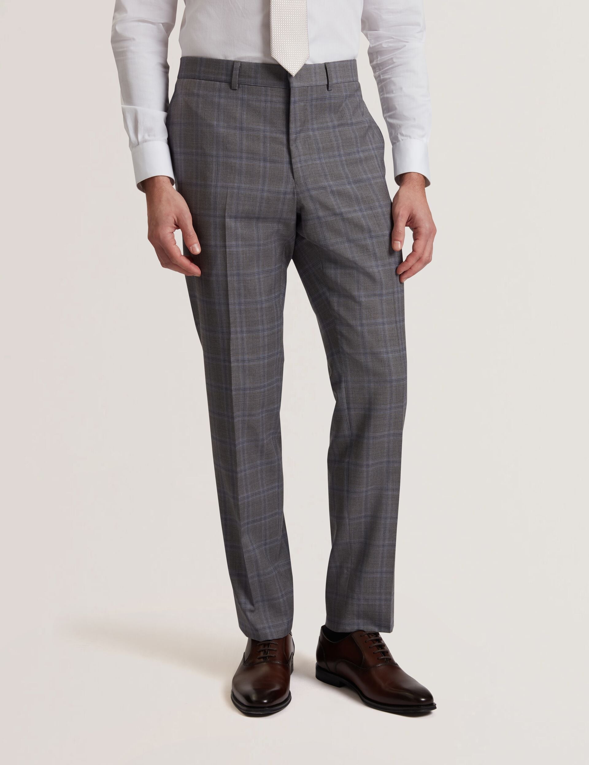 Ted Baker RONS - Windowpane Check Wool Suit Pants LIGHT GREY
