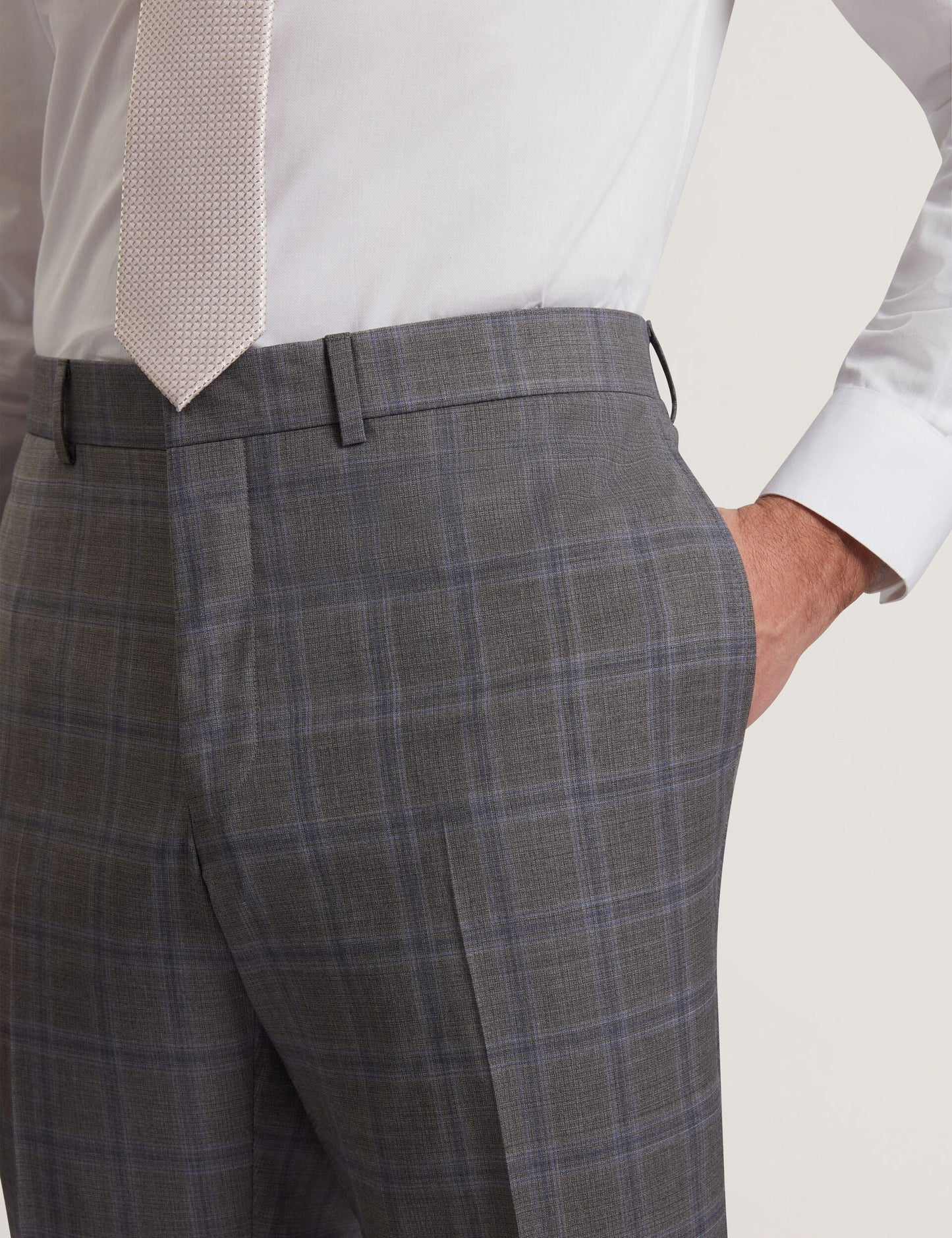 Ted Baker RONS - Windowpane Check Wool Suit Pants LIGHT GREY