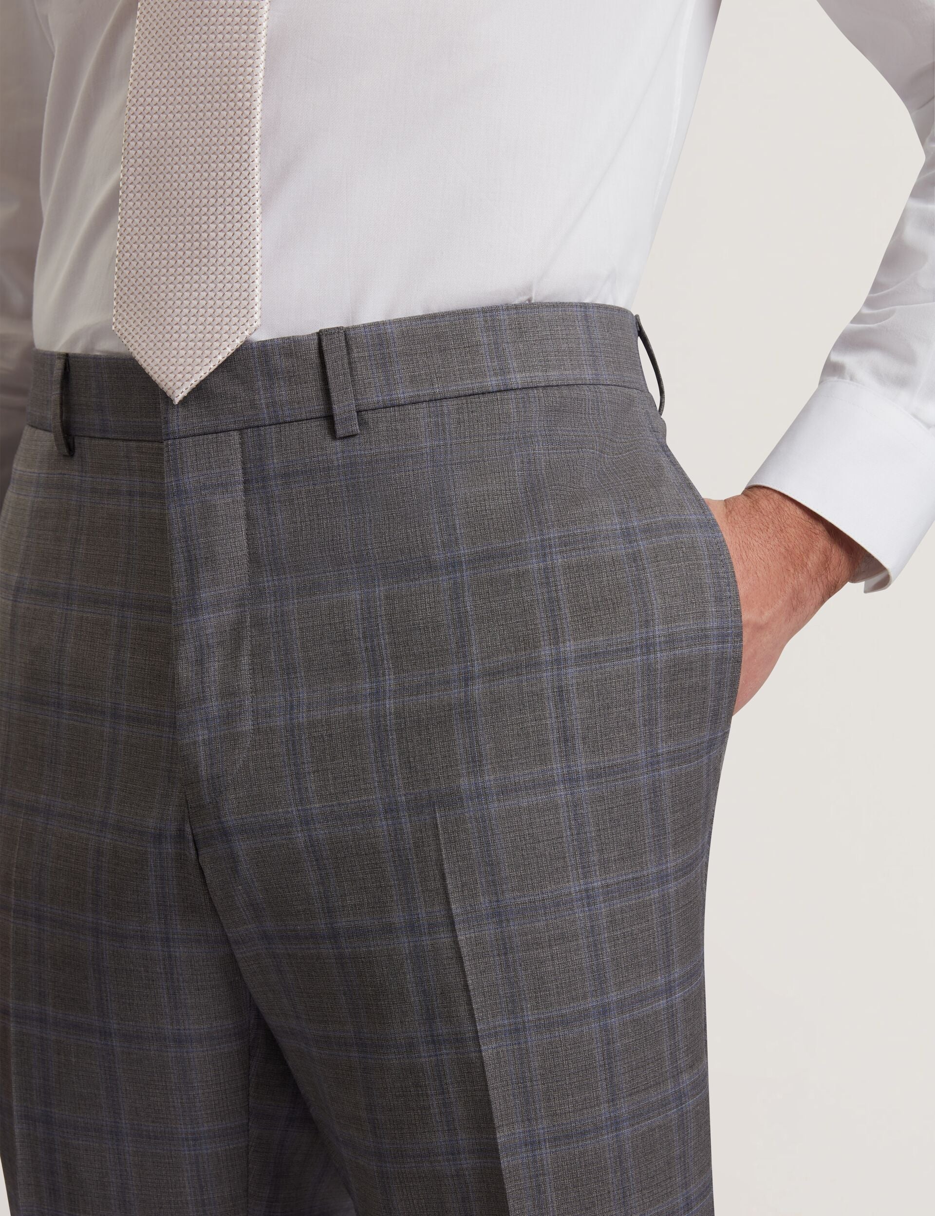 Ted Baker RONS - Windowpane Check Wool Suit Pants LIGHT GREY