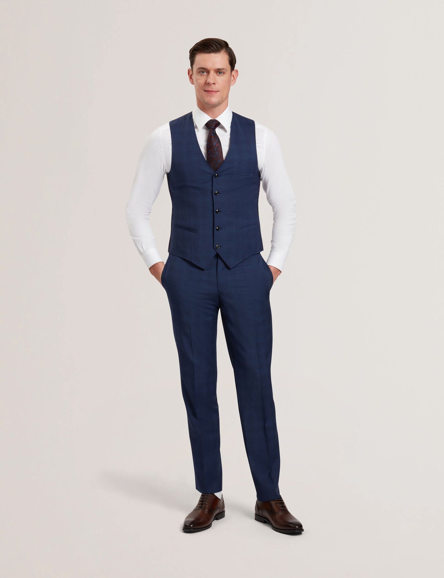 Ted Baker JAYALS - Slim Fit Navy Check Wool Suit Pants NAVY
