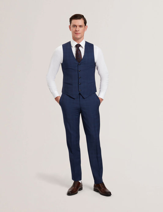 Ted Baker JAYALS - Slim Fit Navy Check Wool Suit Pants NAVY