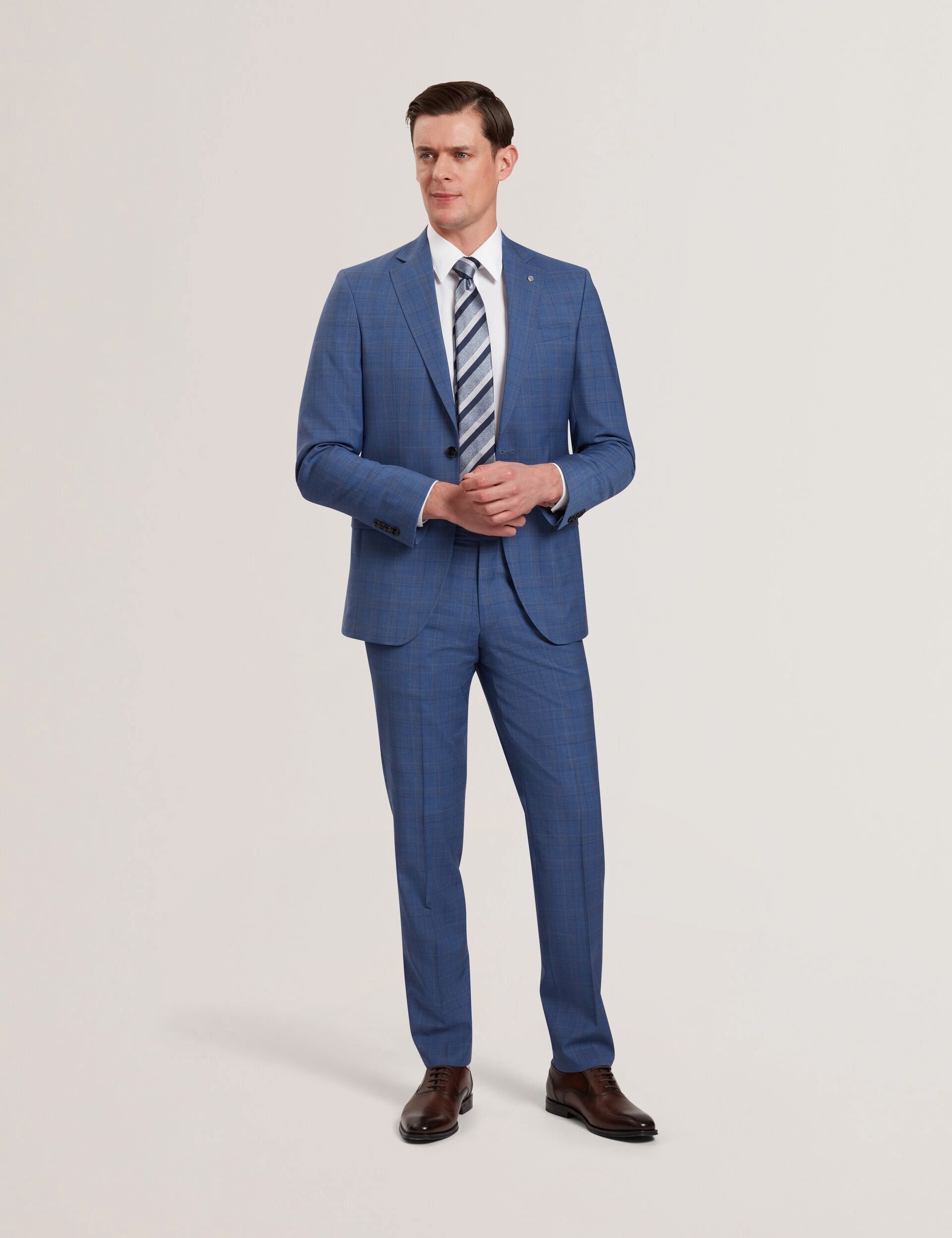Ted Baker JAYADS - Slim Fit Blue Check Wool Suit Pants BLUE