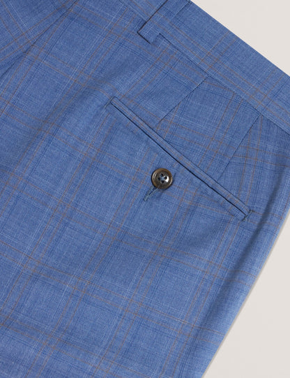 Ted Baker JAYADS - Slim Fit Blue Check Wool Suit Pants BLUE