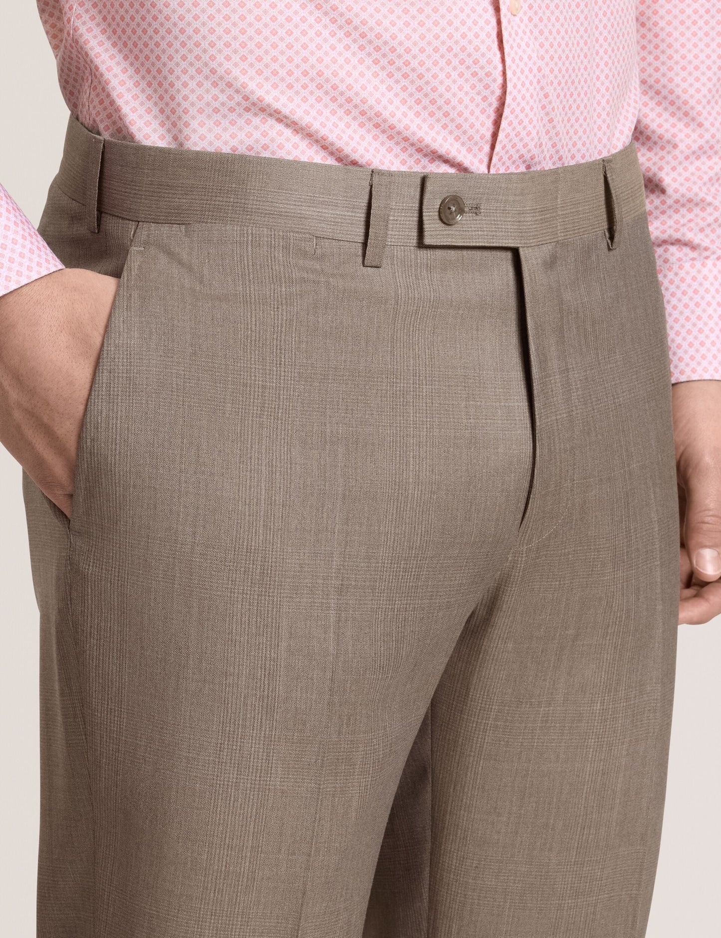 Ted Baker WINTER Subtle Check Modern Fit Wool Suit Pants LIGHT BROWN
