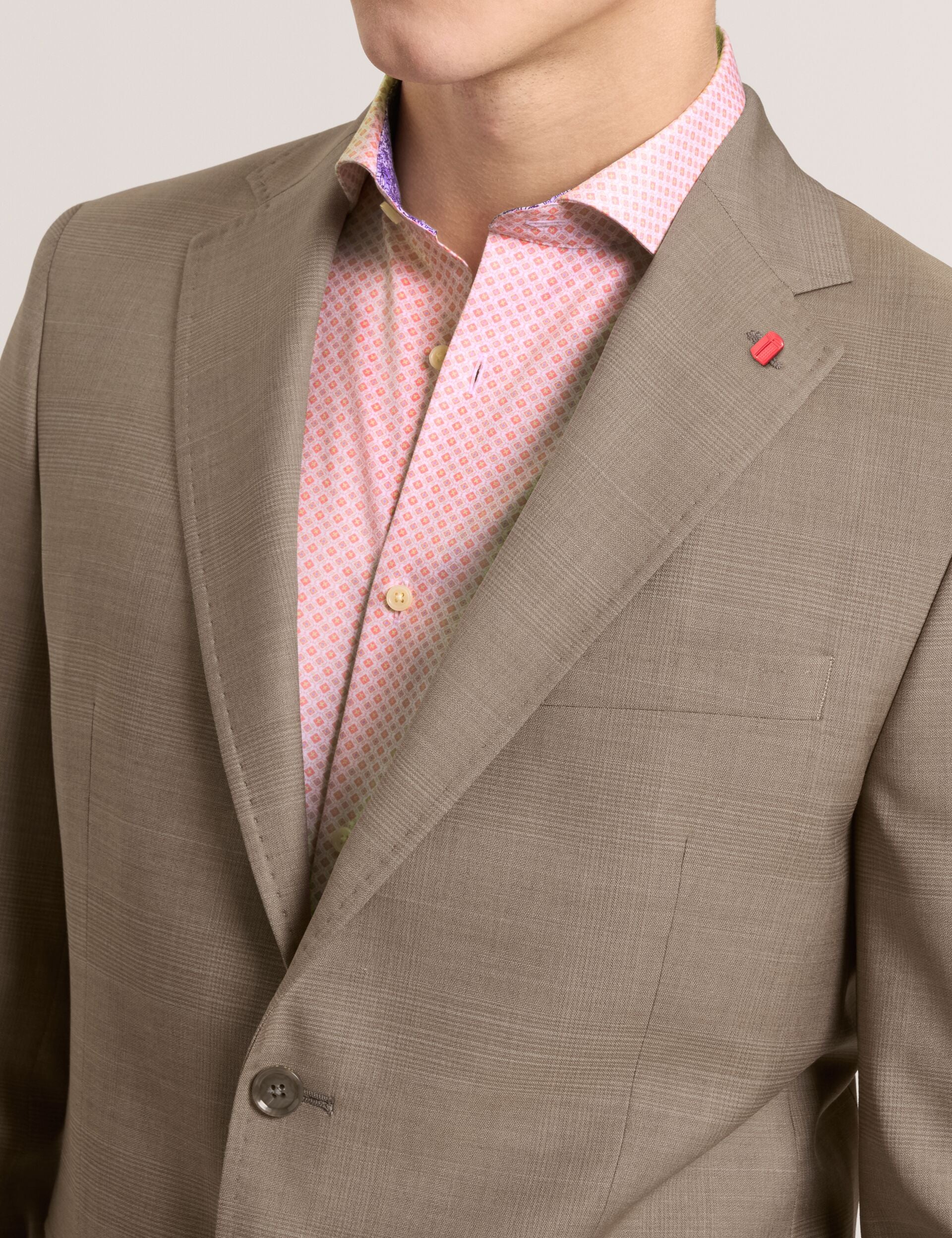 Ted Baker WRIGHT Subtle Check Modern Fit Wool Suit Jacket LIGHT BROWN