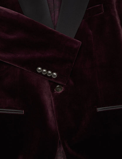 Ted Baker WEBSTER Velvet Single Breasted Tuxedo Jacket BURGUNDY
