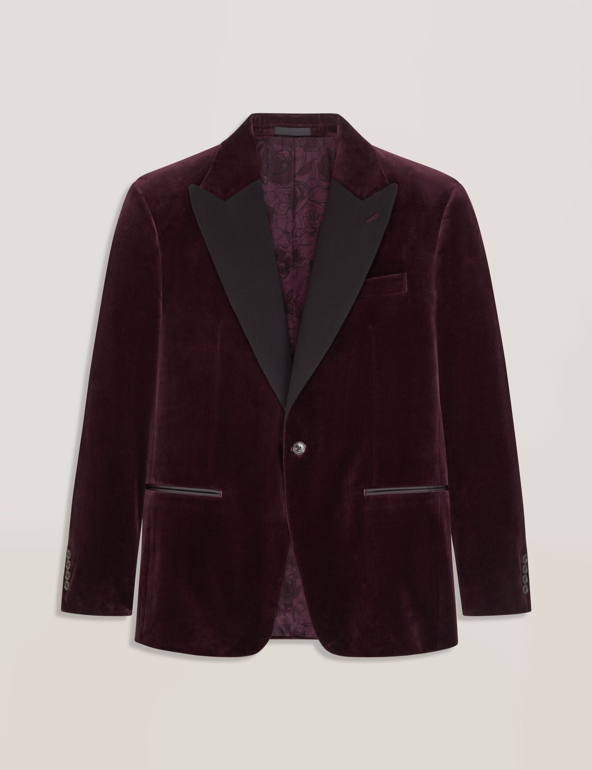 Ted Baker WEBSTER Velvet Single Breasted Tuxedo Jacket BURGUNDY