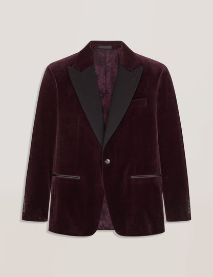 Ted Baker WEBSTER Velvet Single Breasted Tuxedo Jacket BURGUNDY