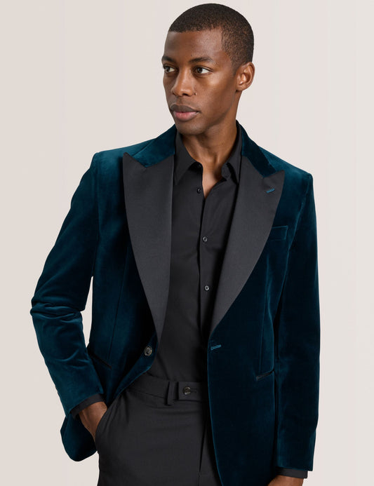 Ted Baker WEBSTER Velvet Single Breasted Tuxedo Jacket TEAL BLUE