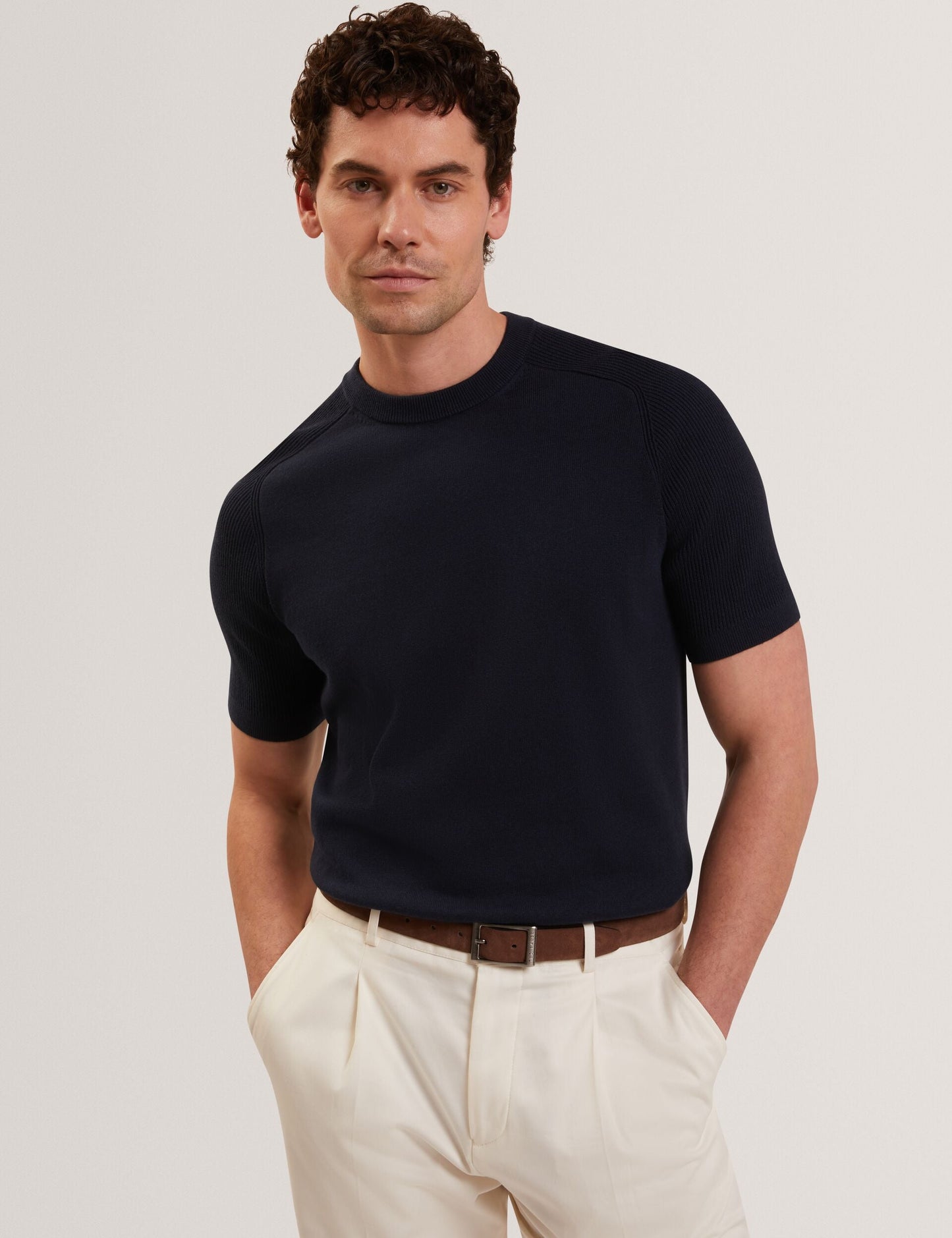 Ted Baker TORRENT Wool Blend Ribbed Raglan Polo Shirt NAVY
