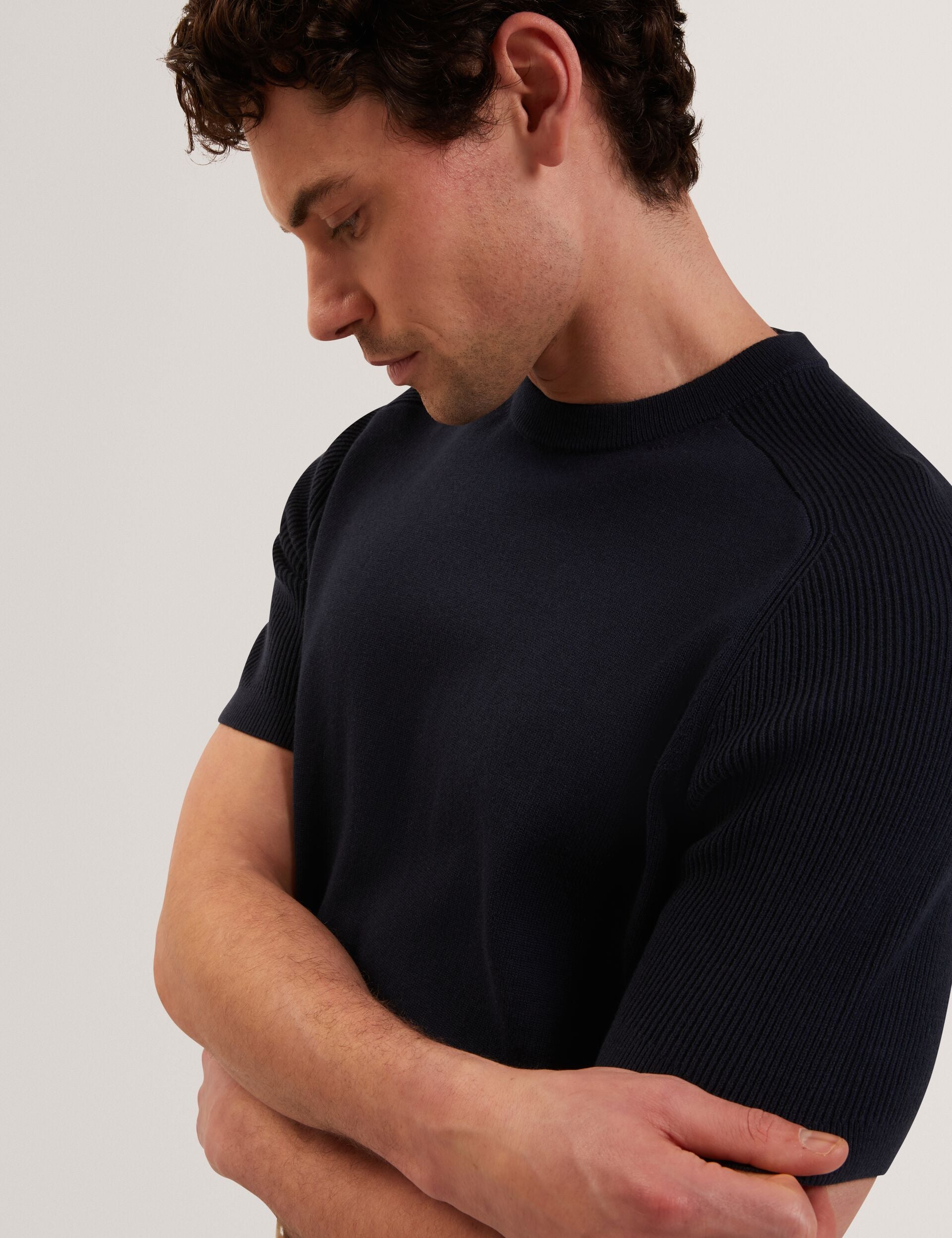 Ted Baker TORRENT Wool Blend Ribbed Raglan Polo Shirt NAVY