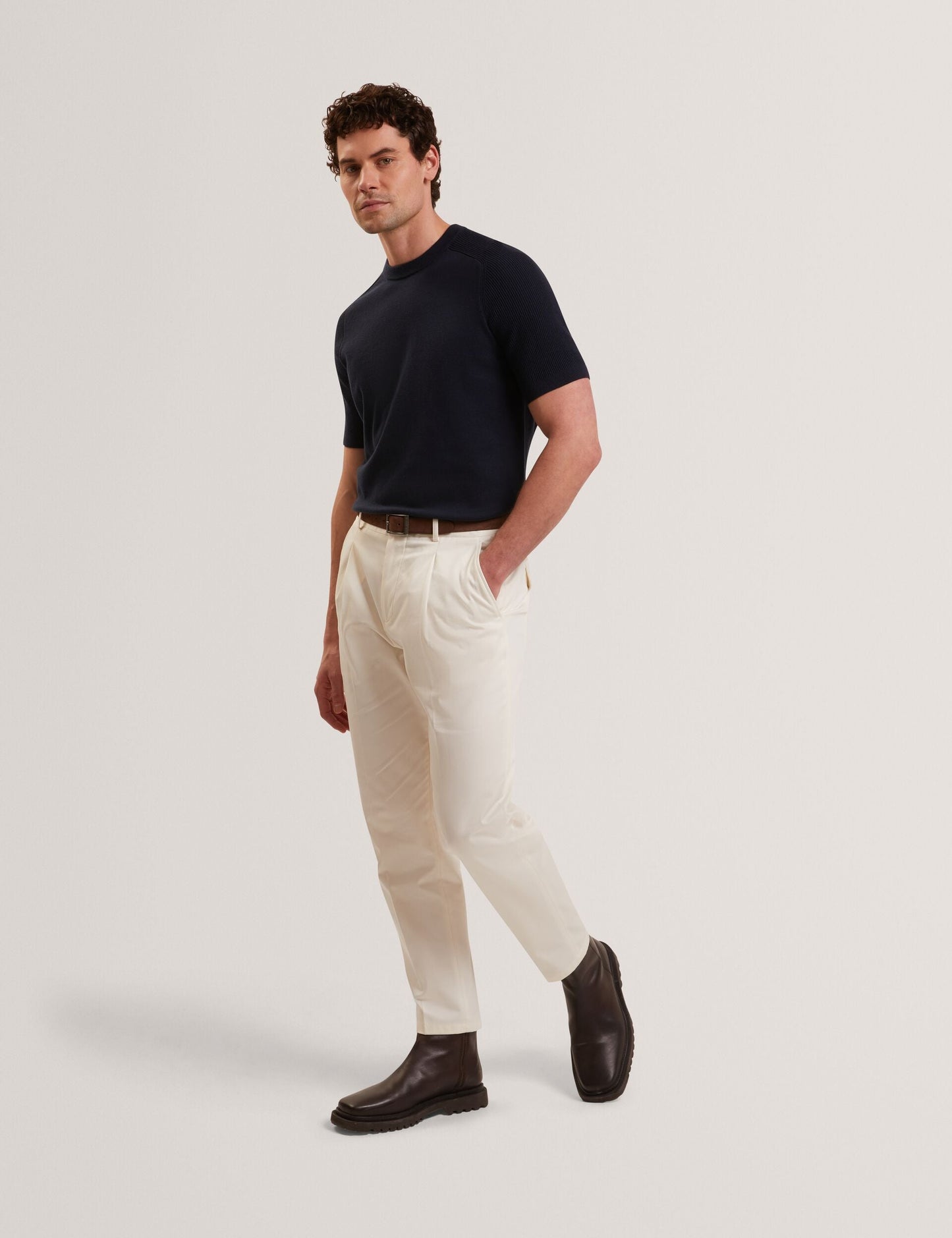 Ted Baker TORRENT Wool Blend Ribbed Raglan Polo Shirt NAVY