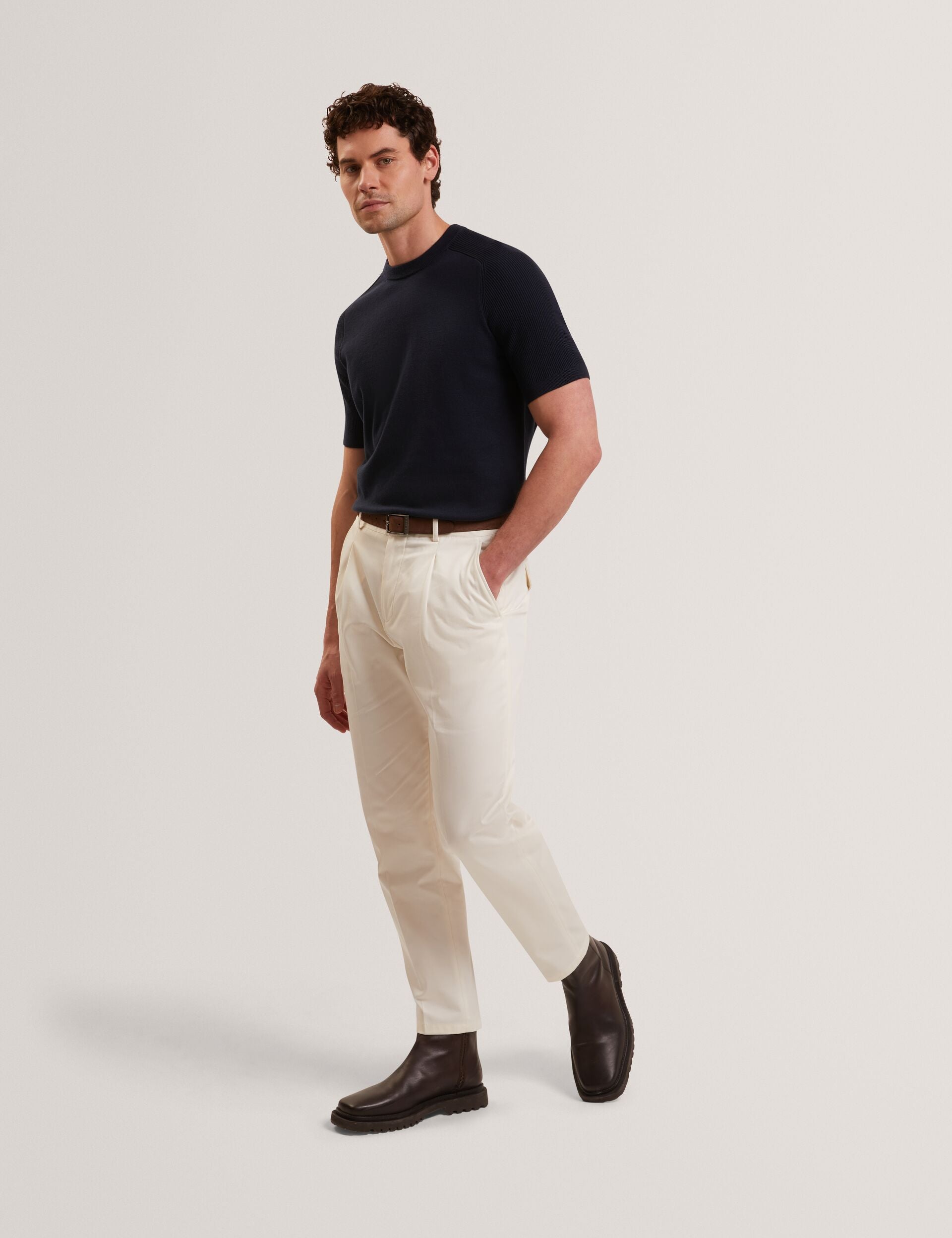 Ted Baker TORRENT Wool Blend Ribbed Raglan Polo Shirt NAVY