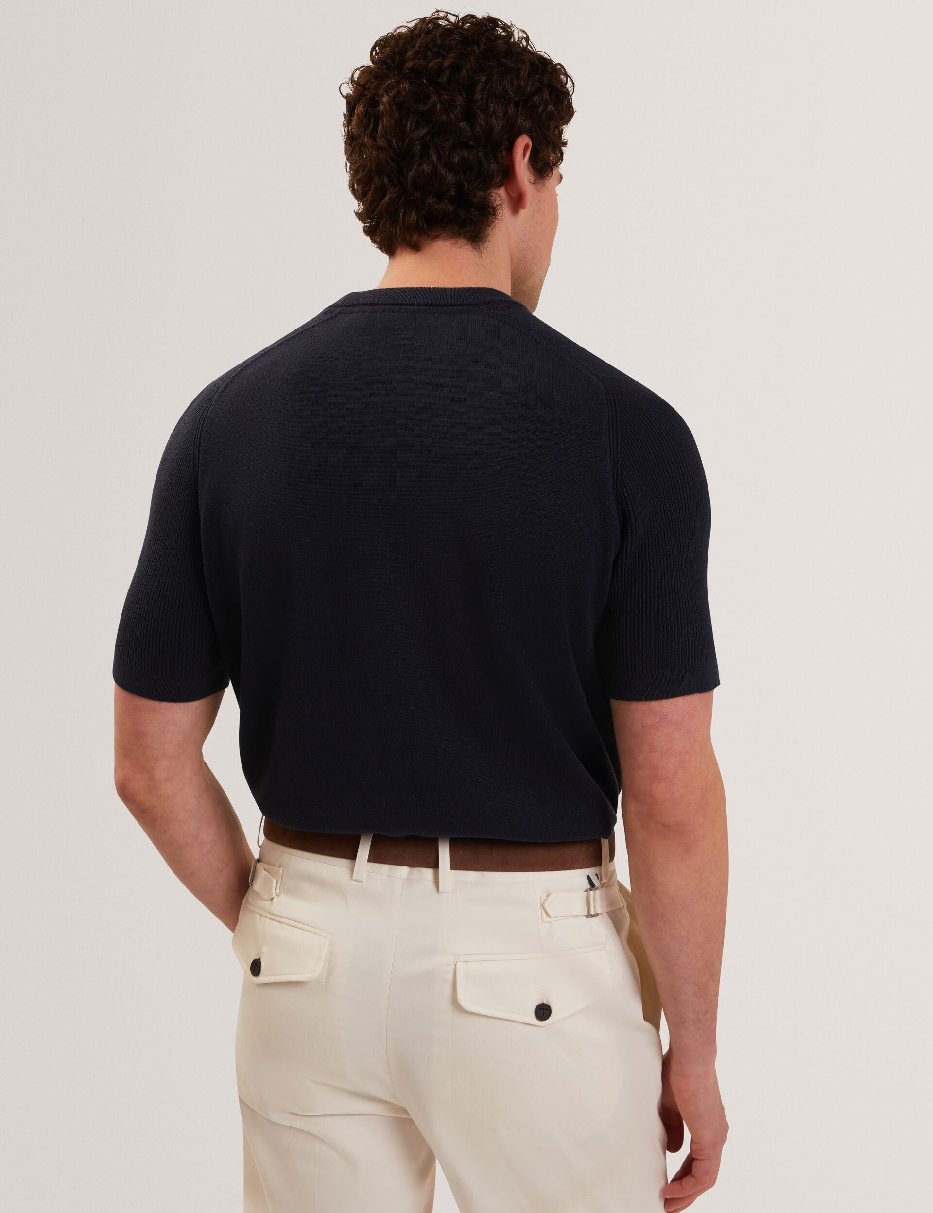 Ted Baker TORRENT Wool Blend Ribbed Raglan Polo Shirt NAVY